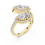 Gold 2Ct Halo Double Stone Setting Open Design Marquise Pear Lab Grown Diamond Irene Ring