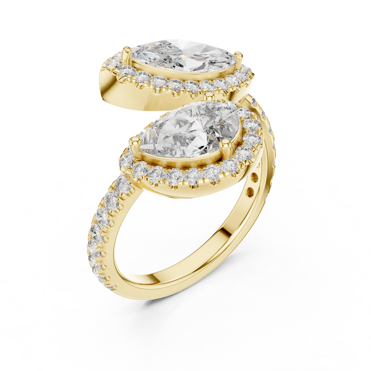 Gold 2Ct Halo Double Stone Setting Open Design Marquise Pear Lab Grown Diamond Irene Ring