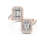 Gold 2Ct Halo Double Stone Setting Emerald Lab Grown Diamond Mae Ring