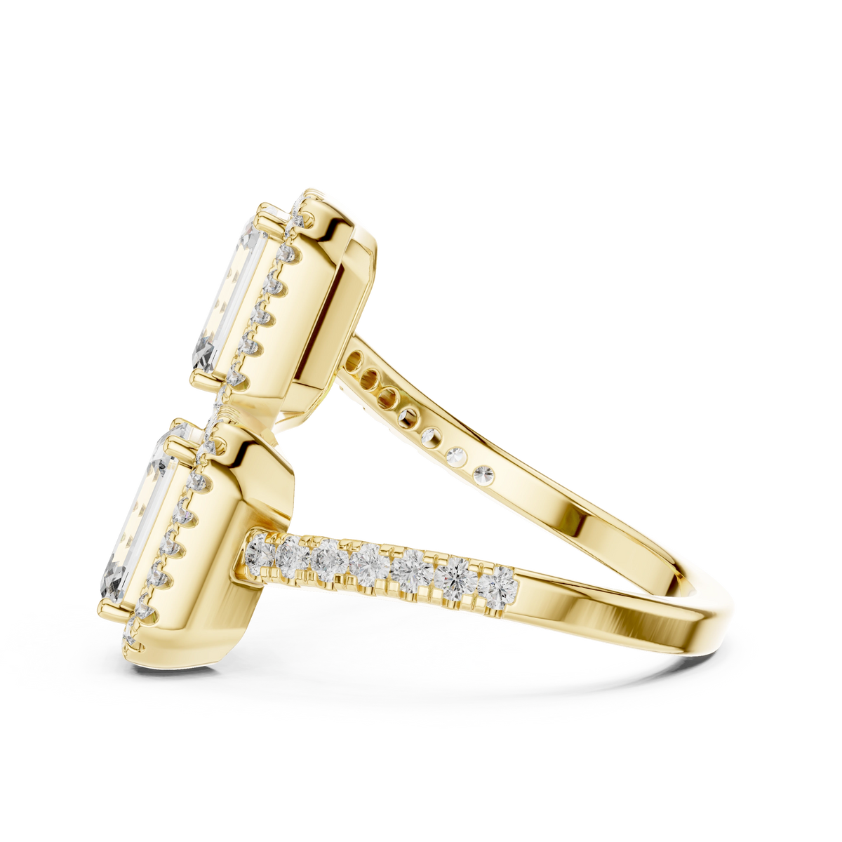 Gold 2Ct Halo Double Stone Setting Emerald Lab Grown Diamond Mae Ring