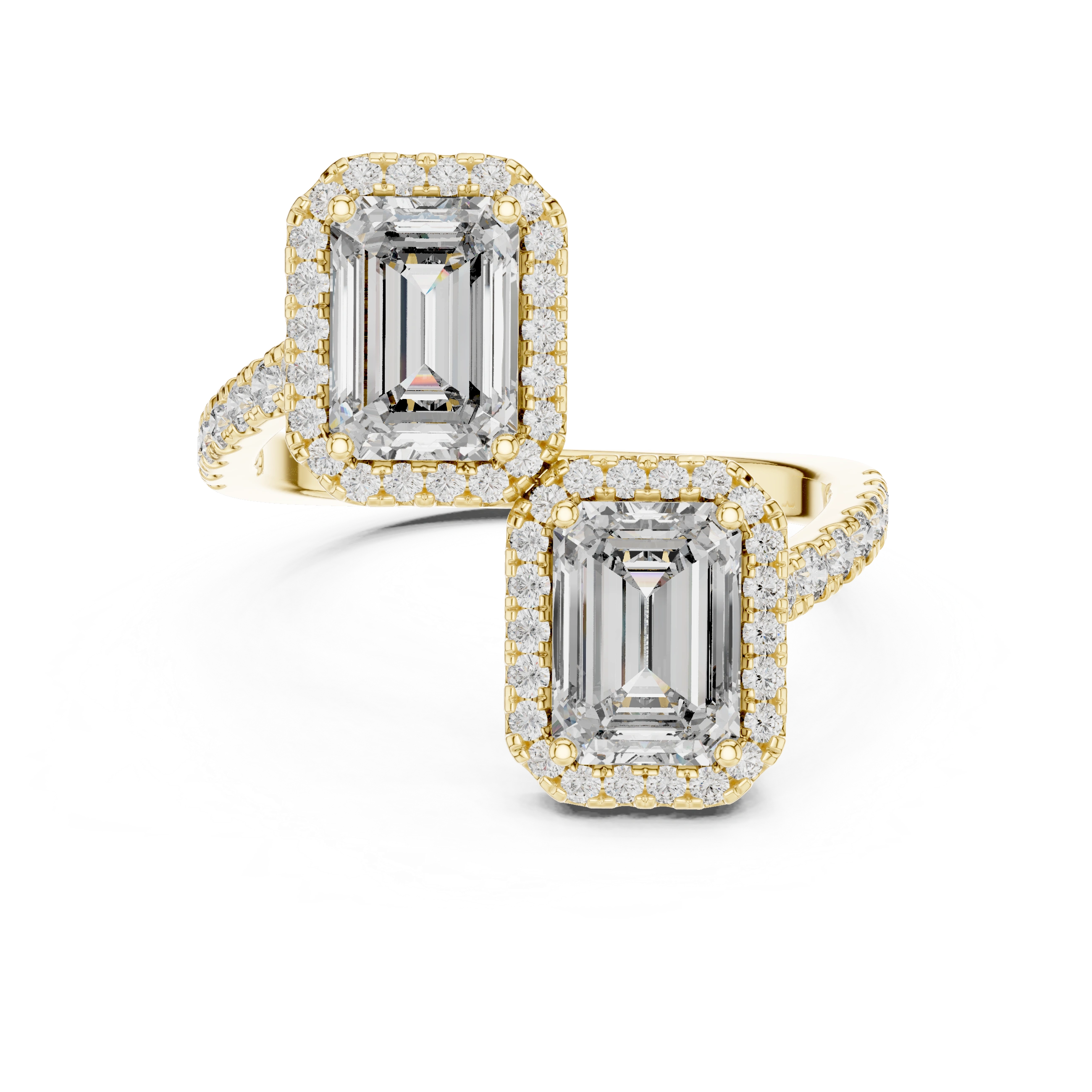 Gold 2Ct Halo Double Stone Setting Emerald Lab Grown Diamond Mae Ring