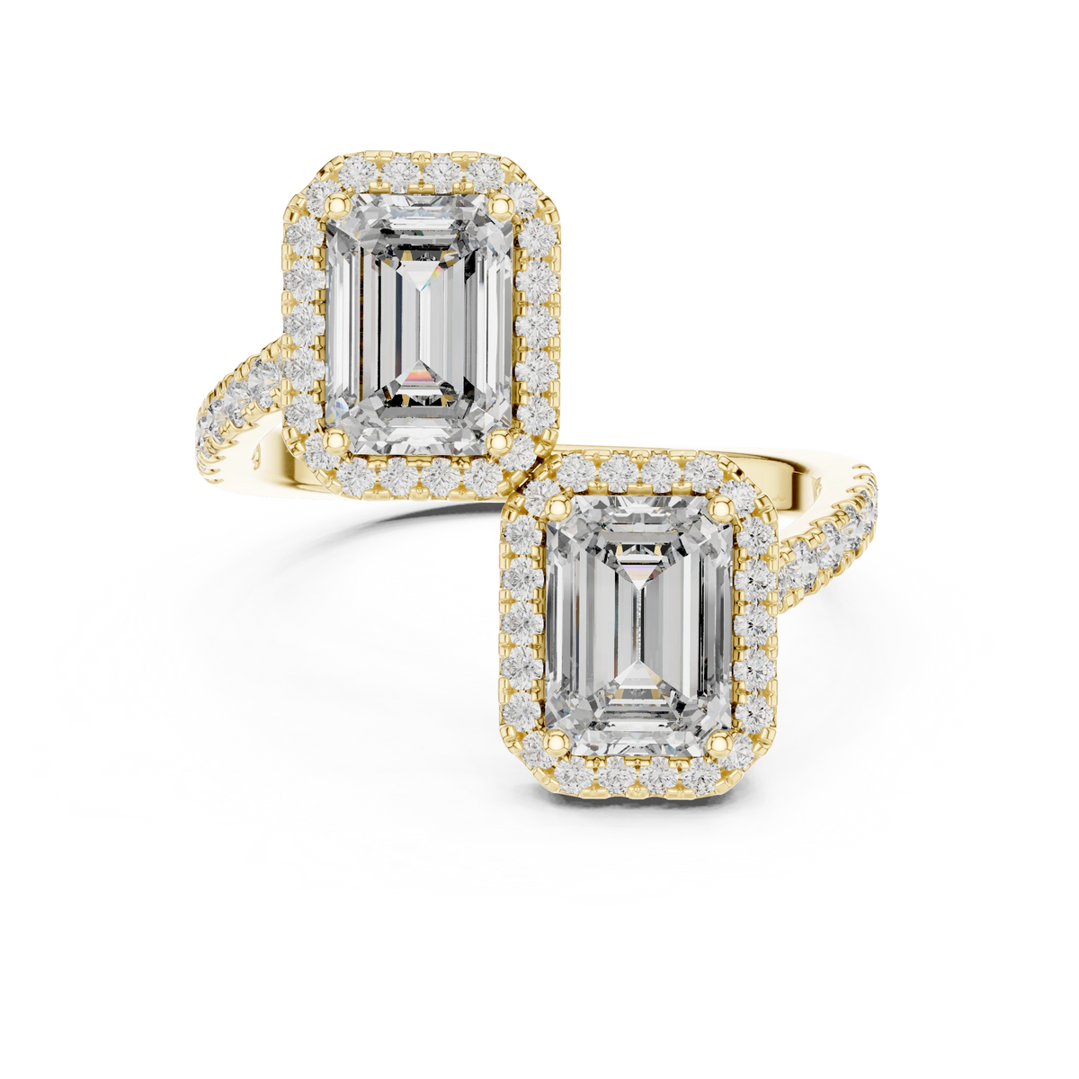 Gold 2Ct Halo Double Stone Setting Emerald Lab Grown Diamond Mae Ring