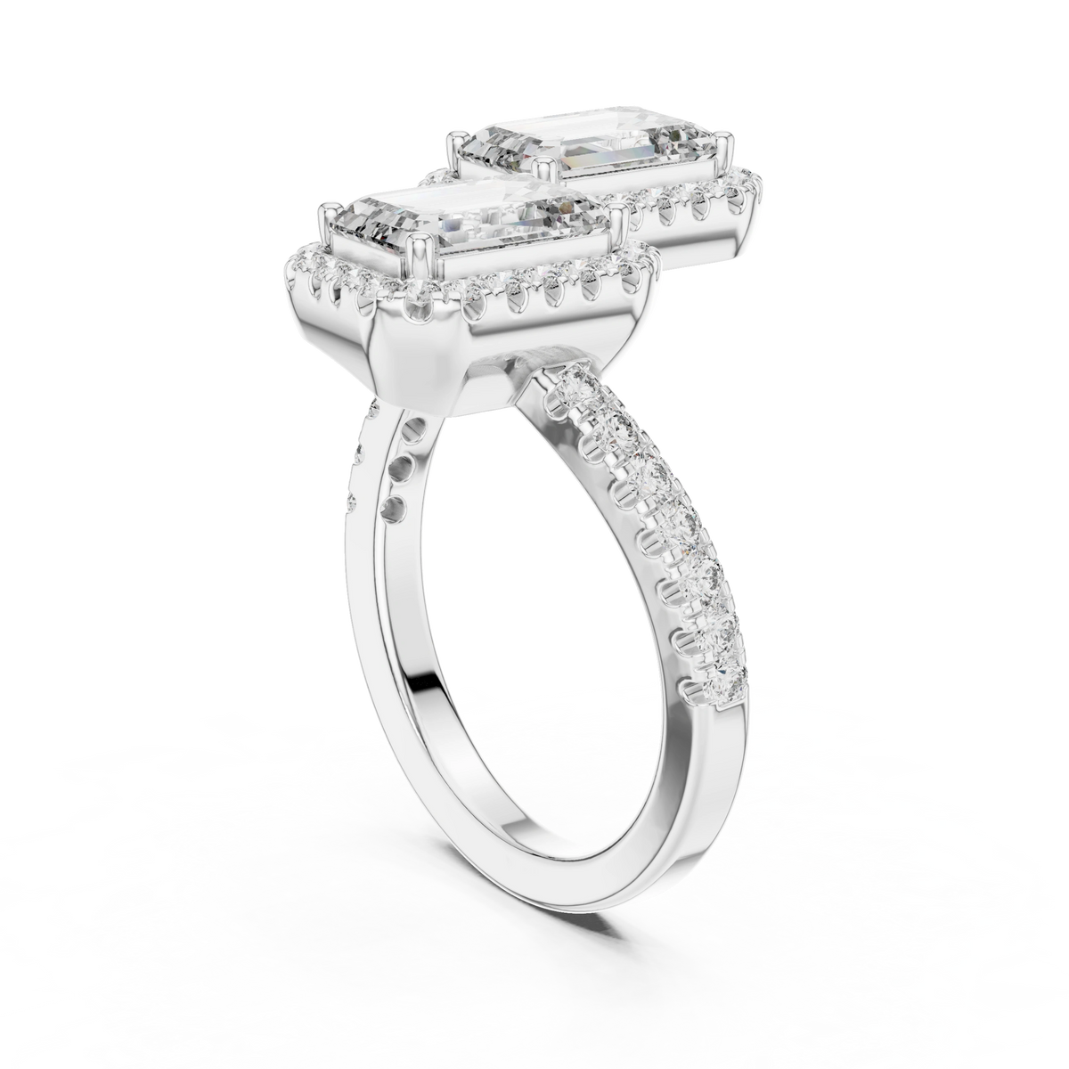 Gold 2Ct Halo Double Stone Setting Emerald Lab Grown Diamond Mae Ring