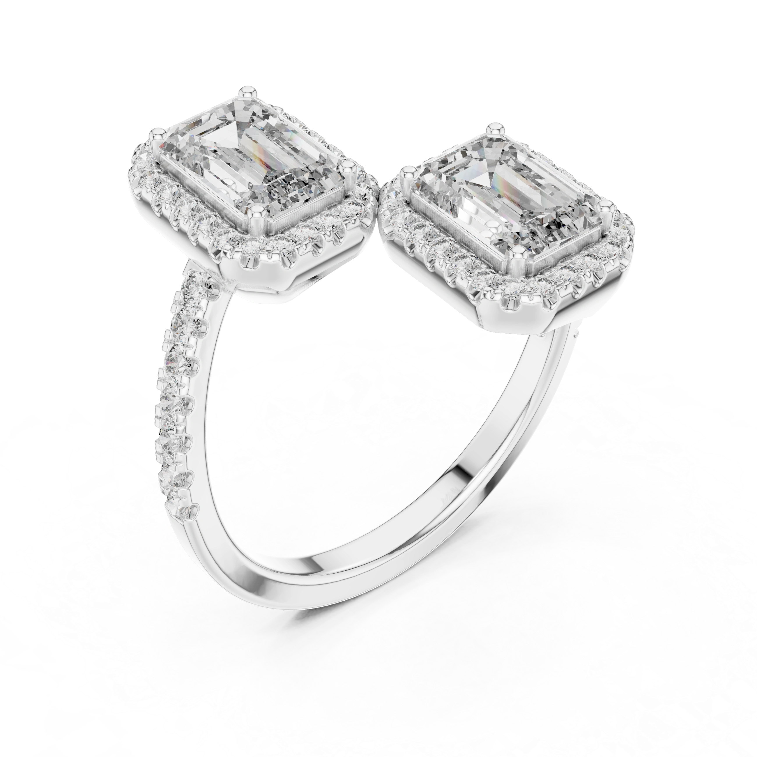 Gold 2Ct Halo Double Stone Setting Emerald Lab Grown Diamond Mae Ring
