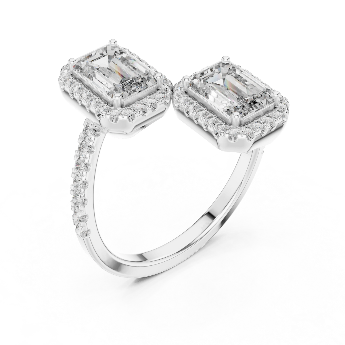 Gold 2Ct Halo Double Stone Setting Emerald Lab Grown Diamond Mae Ring