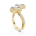 Gold 2Ct Halo Double Stone Setting Emerald Lab Grown Diamond Mae Ring
