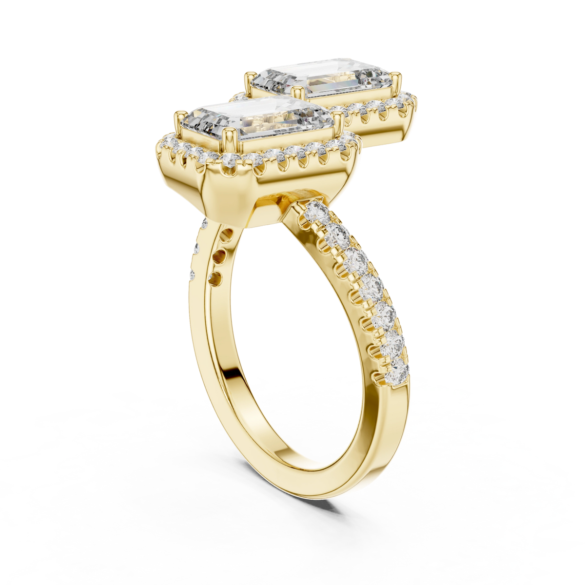 Gold 2Ct Halo Double Stone Setting Emerald Lab Grown Diamond Mae Ring