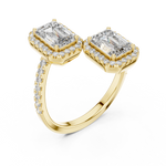 Gold 2Ct Halo Double Stone Setting Emerald Lab Grown Diamond Mae Ring