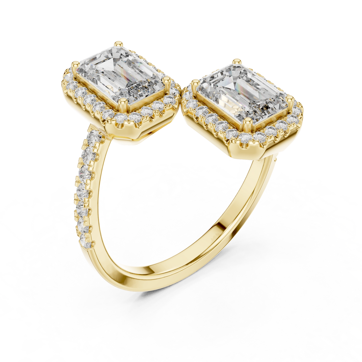 Gold 2Ct Halo Double Stone Setting Emerald Lab Grown Diamond Mae Ring