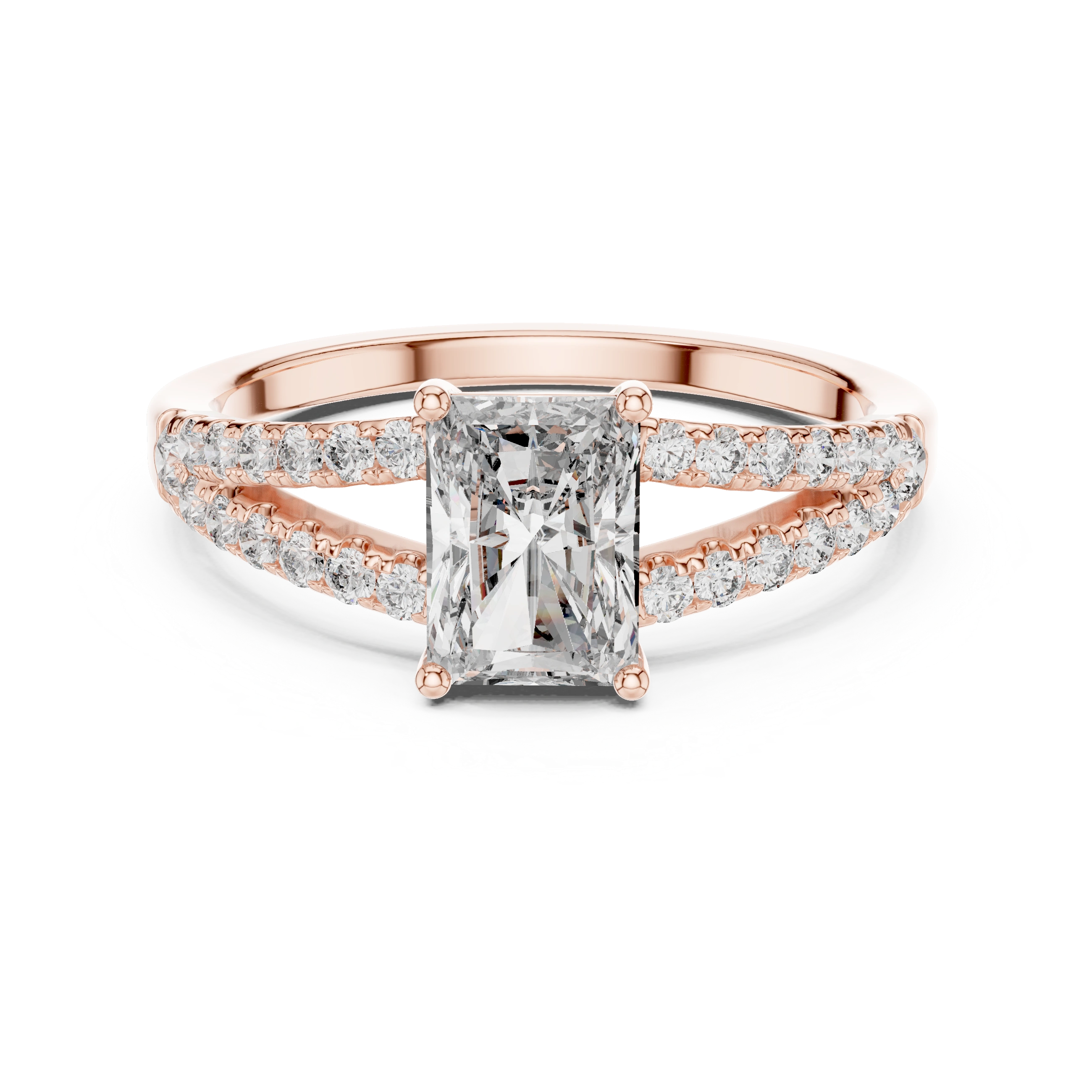 Gold 1Ct Pave Split Shank Setting Solitaire Design Radiant Round Lab Grown Diamond Jace Ring