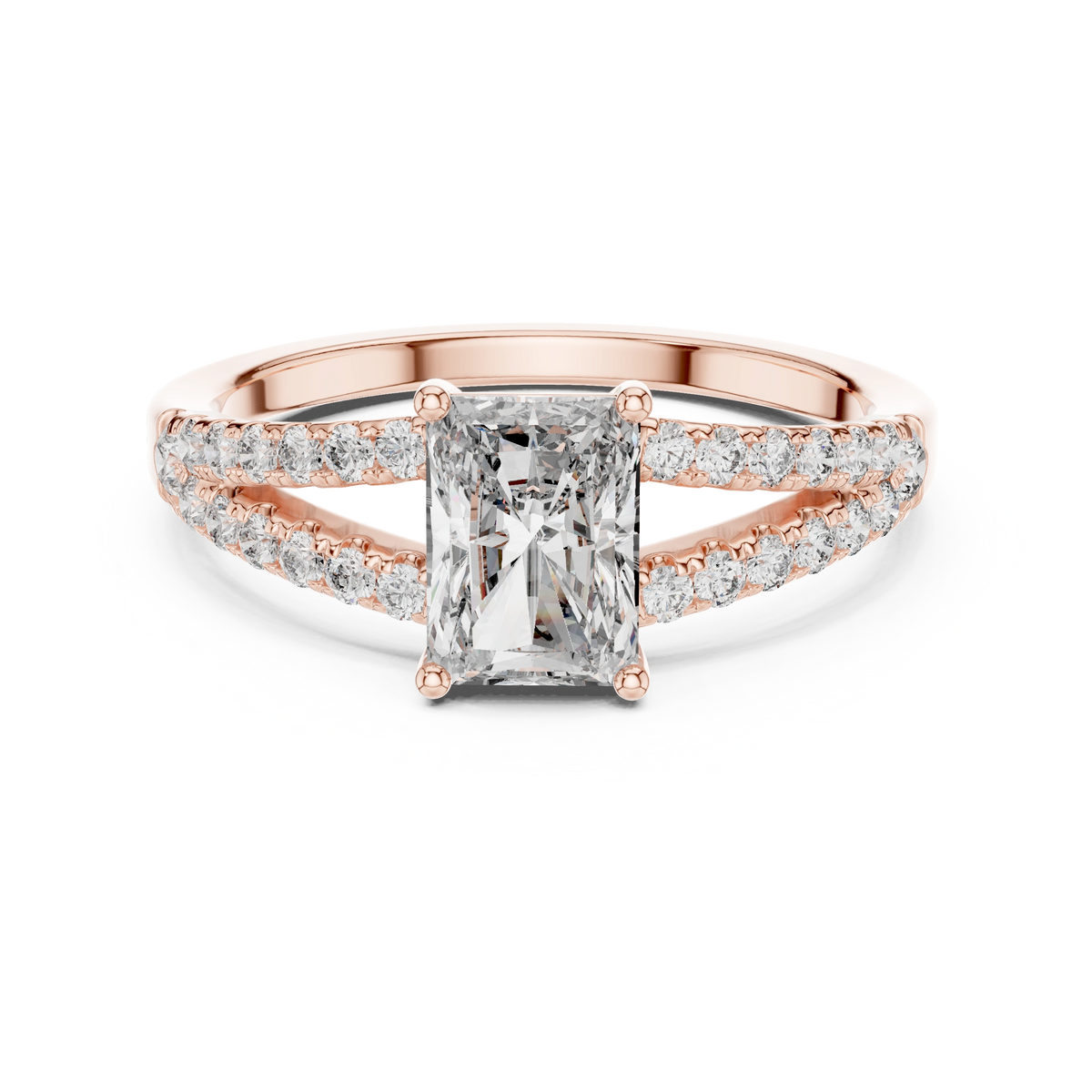 Gold 1Ct Pave Split Shank Setting Solitaire Design Radiant Round Lab Grown Diamond Jace Ring
