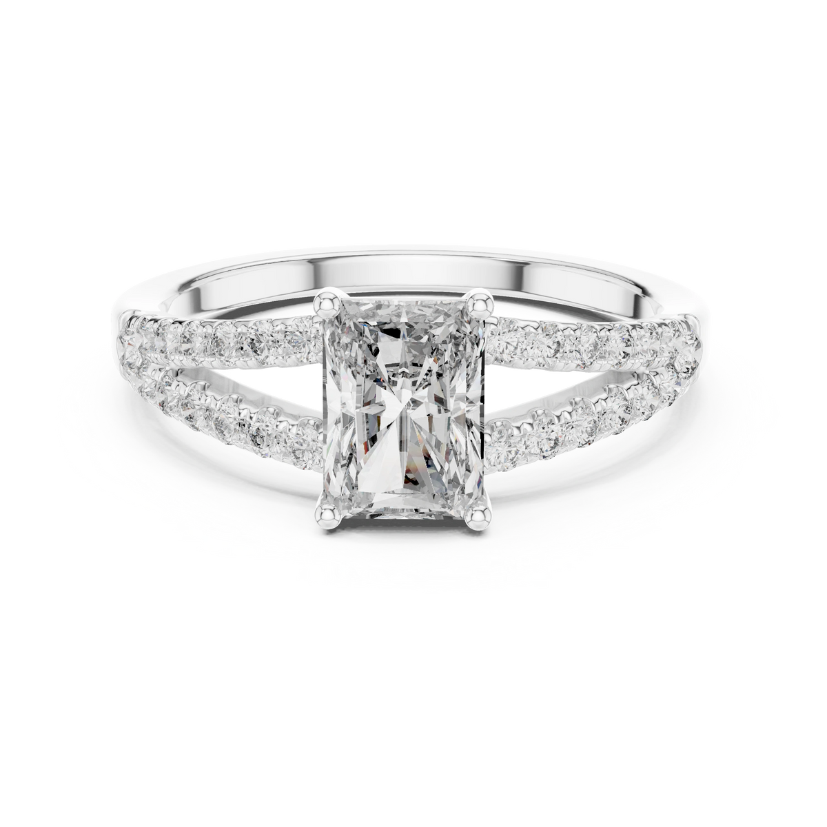 Gold 1Ct Pave Split Shank Setting Solitaire Design Radiant Round Lab Grown Diamond Jace Ring