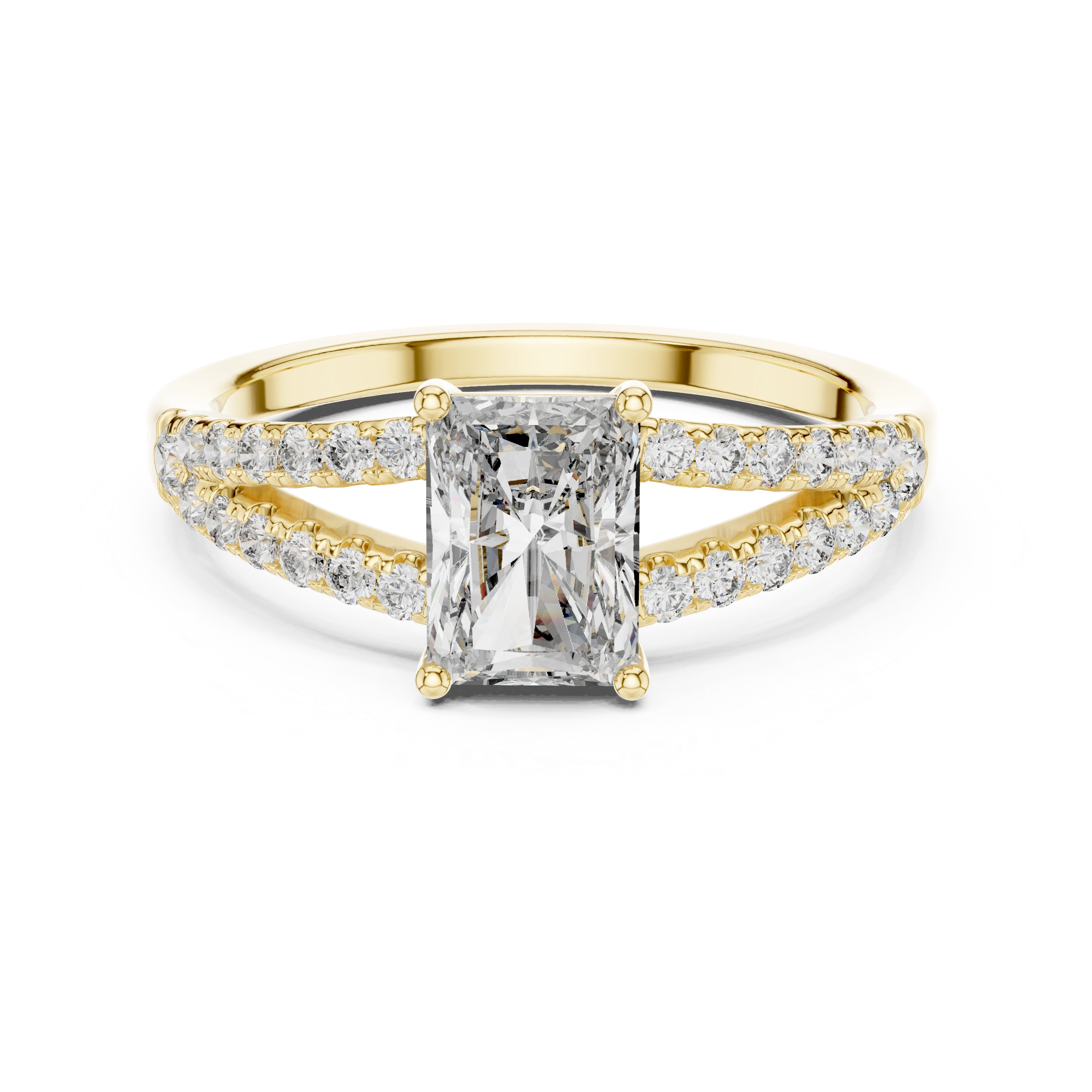 Gold 1Ct Pave Split Shank Setting Solitaire Design Radiant Round Lab Grown Diamond Jace Ring