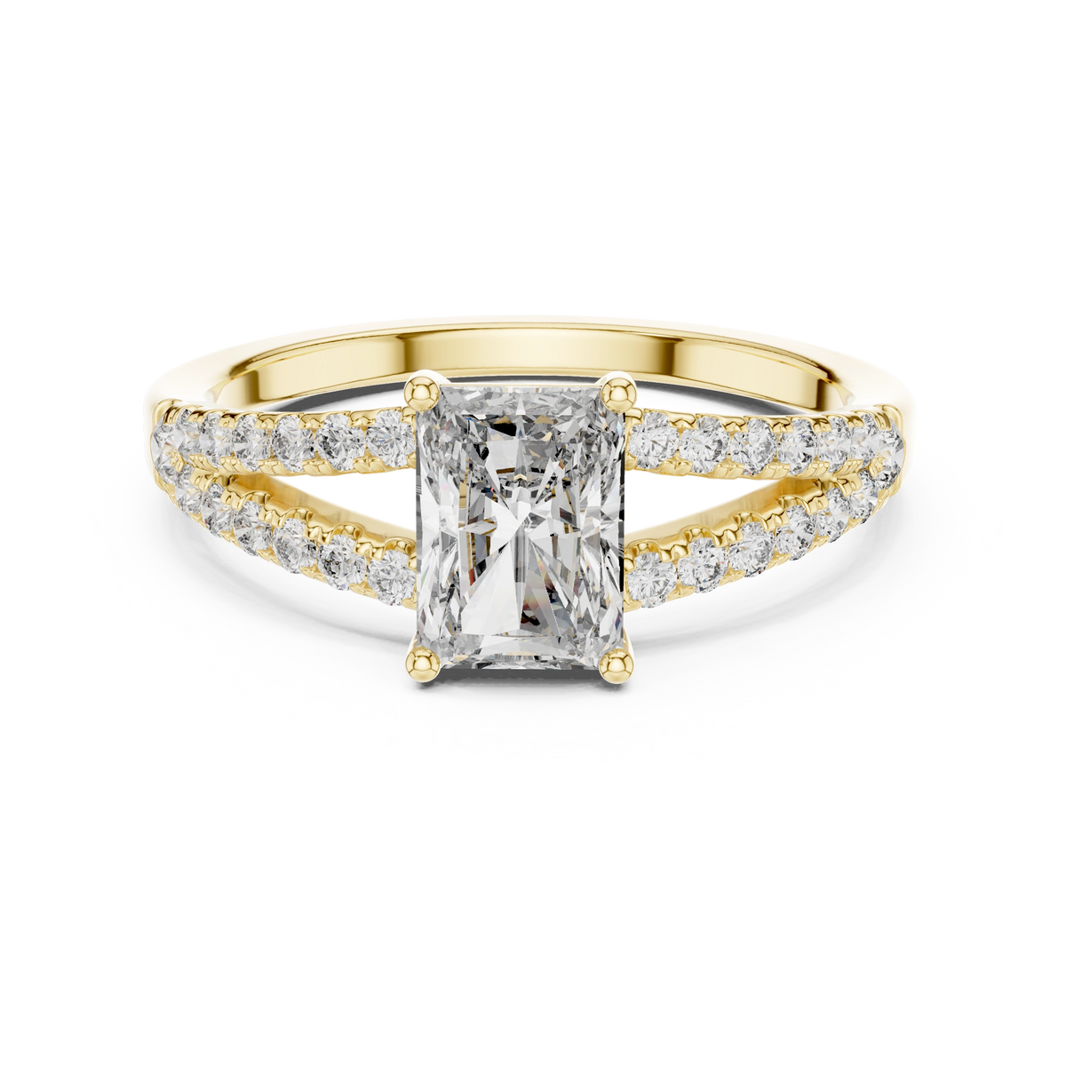 Gold 1Ct Pave Split Shank Setting Solitaire Design Radiant Round Lab Grown Diamond Jace Ring