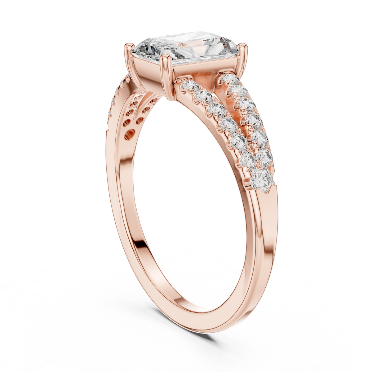 Gold 1Ct Pave Split Shank Setting Solitaire Design Radiant Round Lab Grown Diamond Jace Ring
