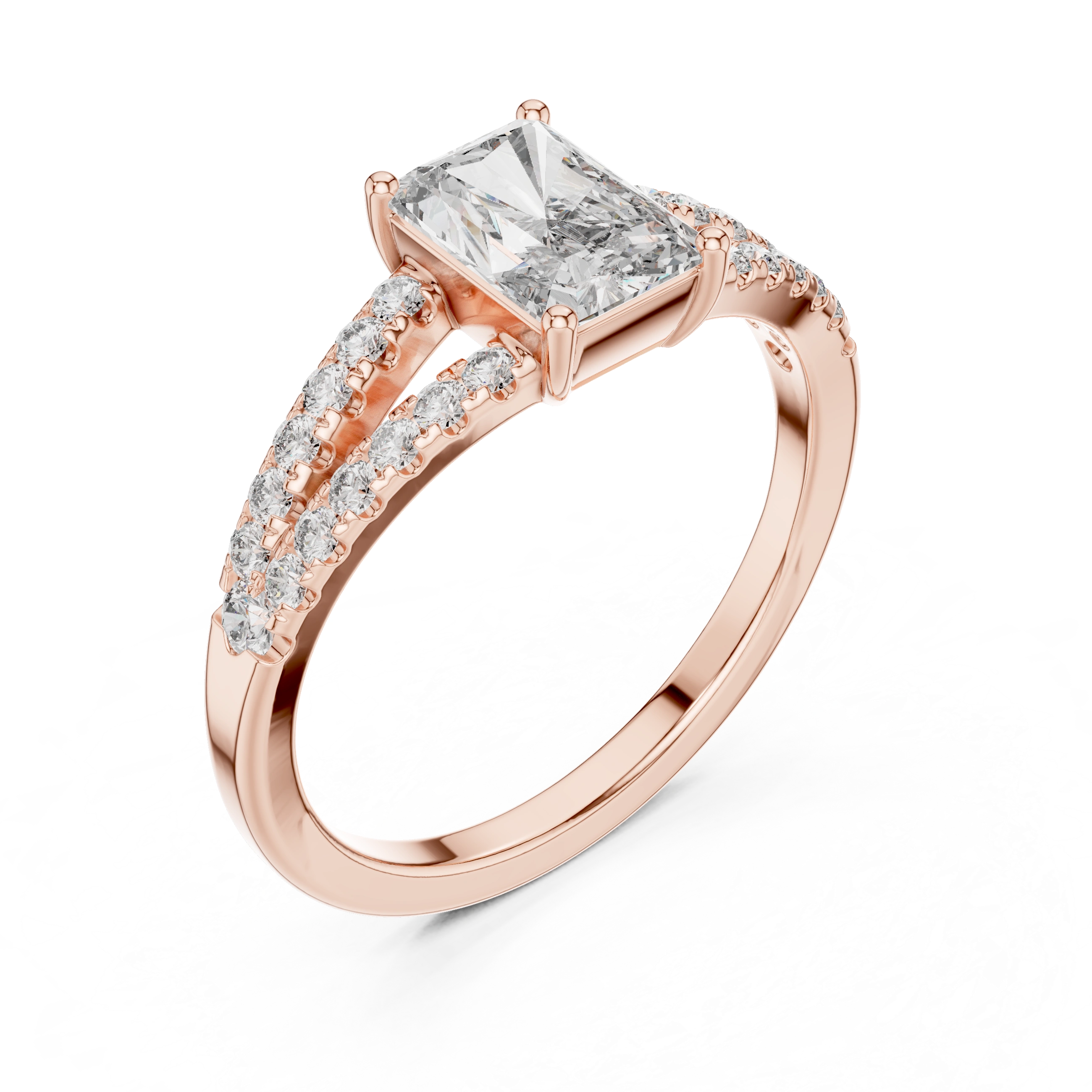 Gold 1Ct Pave Split Shank Setting Solitaire Design Radiant Round Lab Grown Diamond Jace Ring