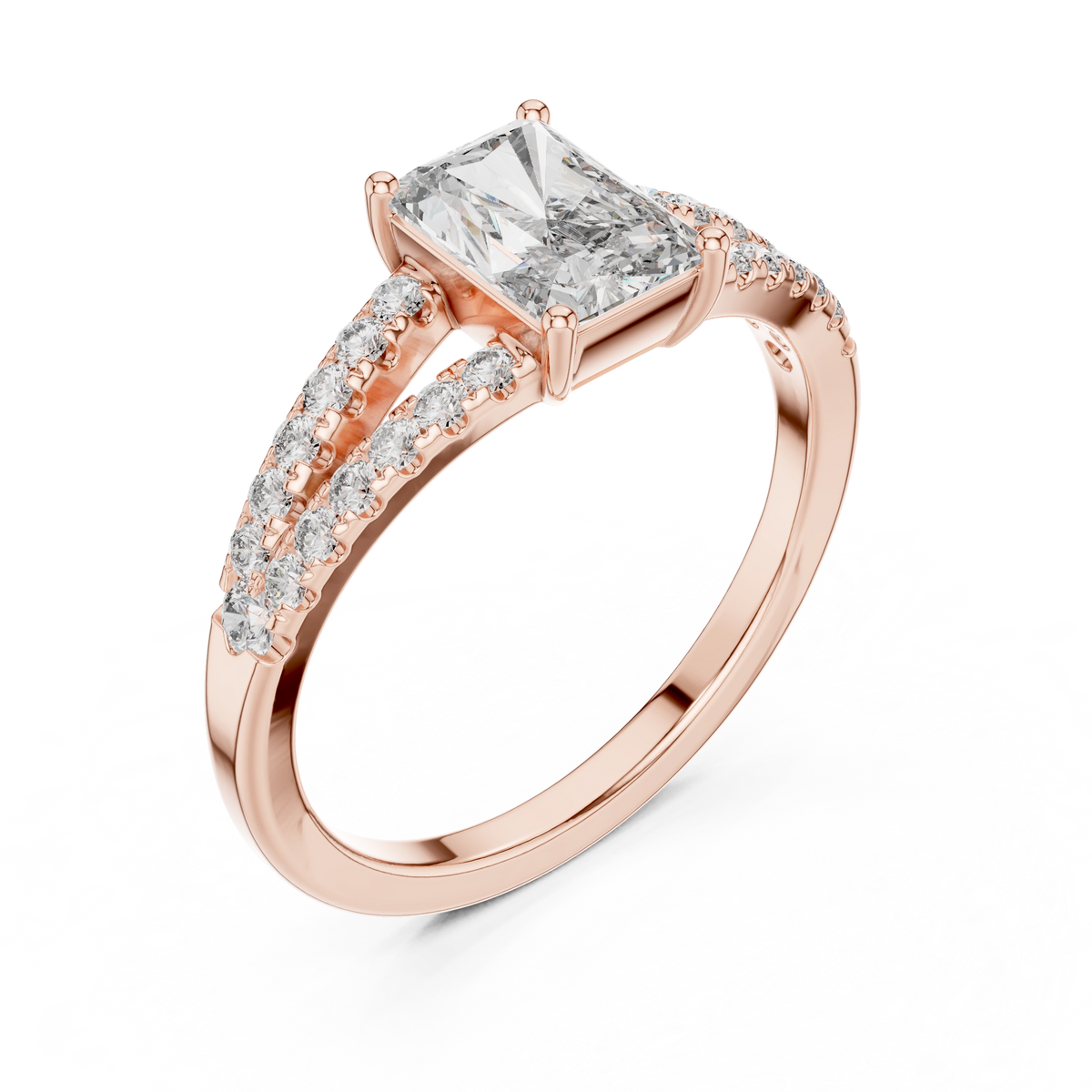 Gold 1Ct Pave Split Shank Setting Solitaire Design Radiant Round Lab Grown Diamond Jace Ring
