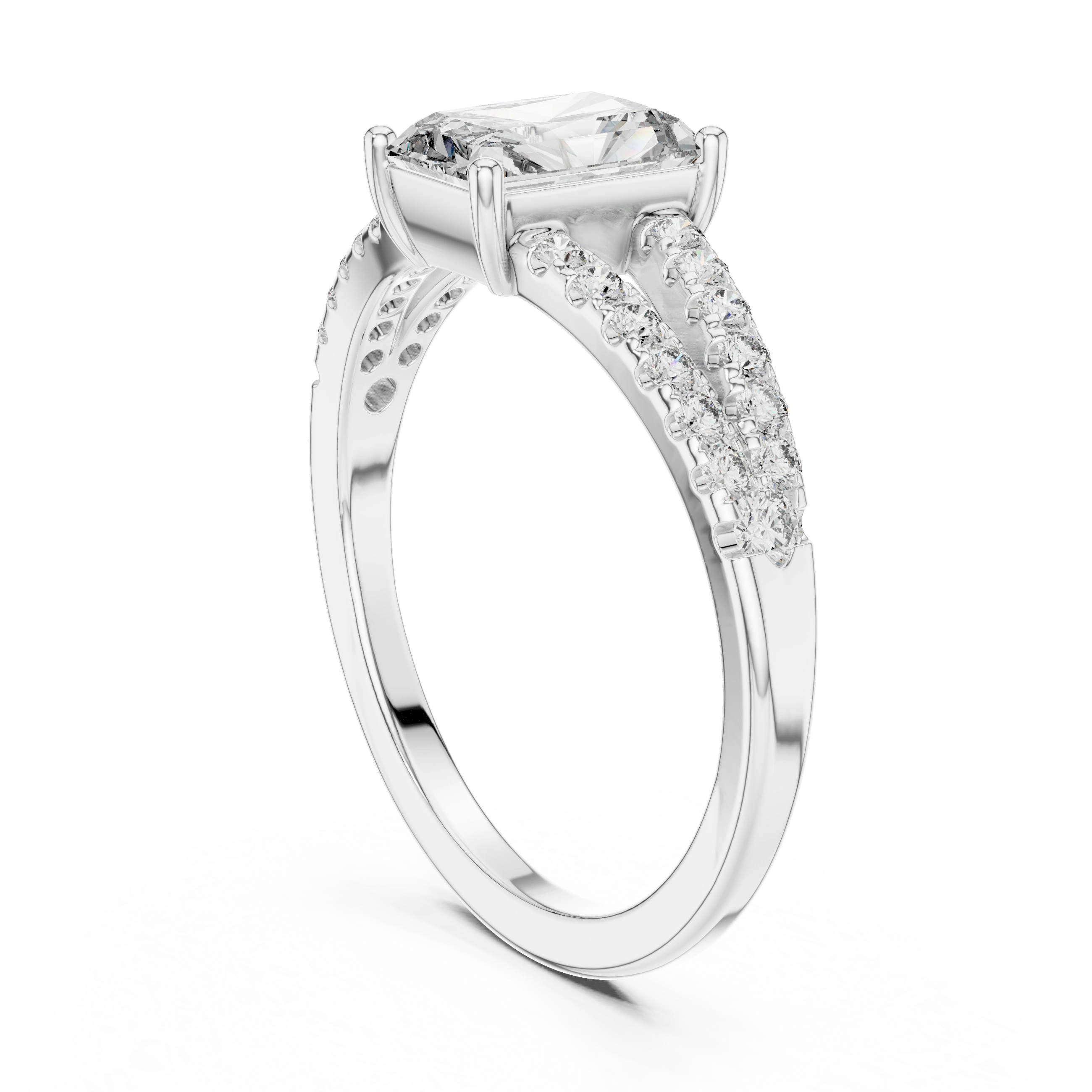 Gold 1Ct Pave Split Shank Setting Solitaire Design Radiant Round Lab Grown Diamond Jace Ring