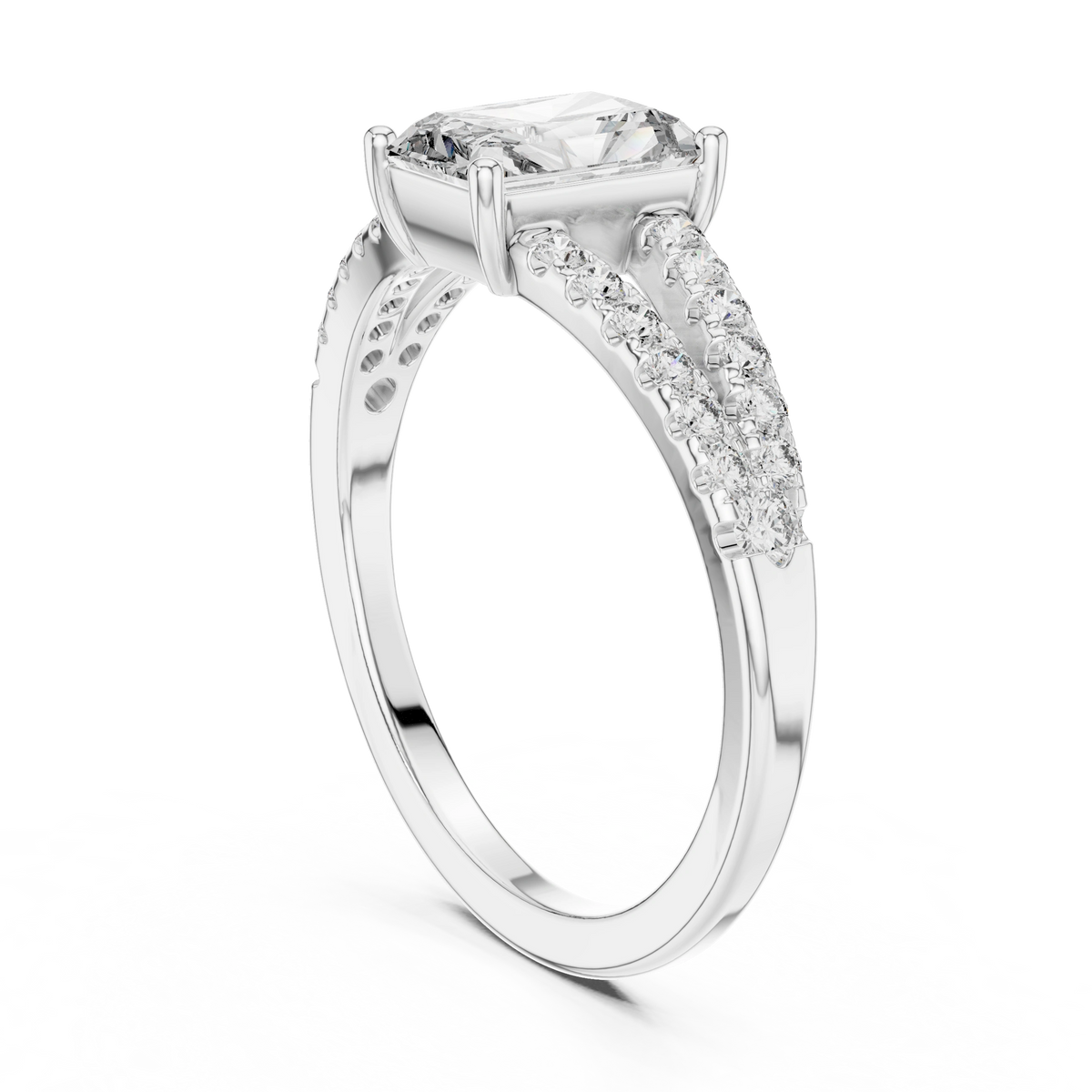 Gold 1Ct Pave Split Shank Setting Solitaire Design Radiant Round Lab Grown Diamond Jace Ring