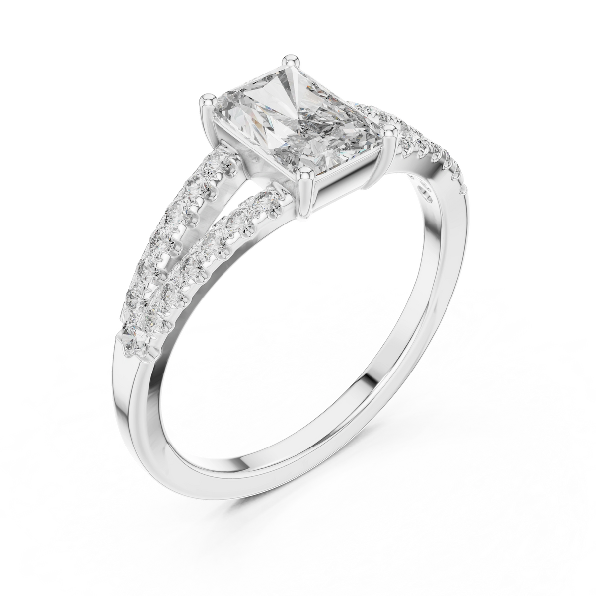 Gold 1Ct Pave Split Shank Setting Solitaire Design Radiant Round Lab Grown Diamond Jace Ring