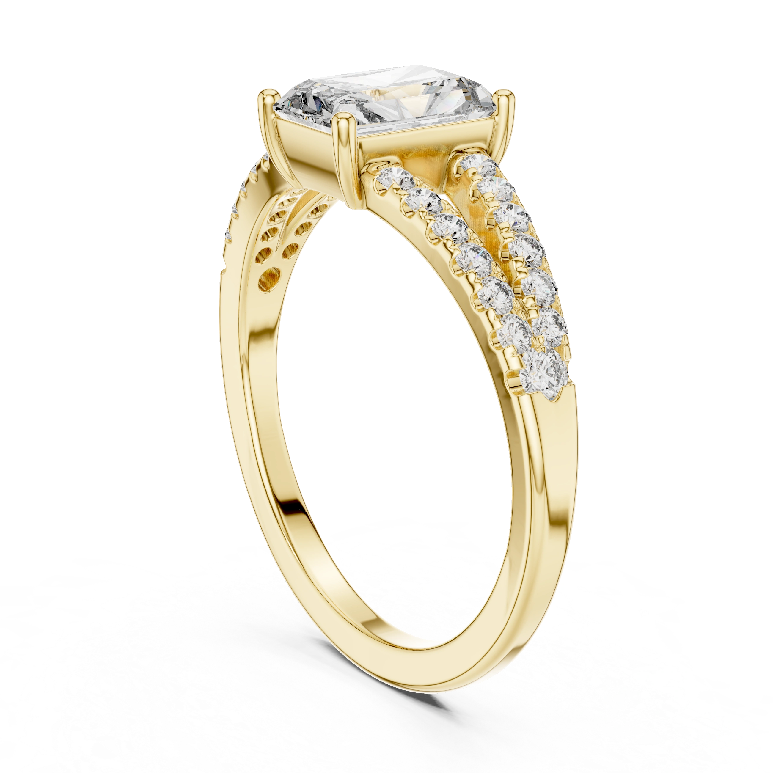 Gold 1Ct Pave Split Shank Setting Solitaire Design Radiant Round Lab Grown Diamond Jace Ring