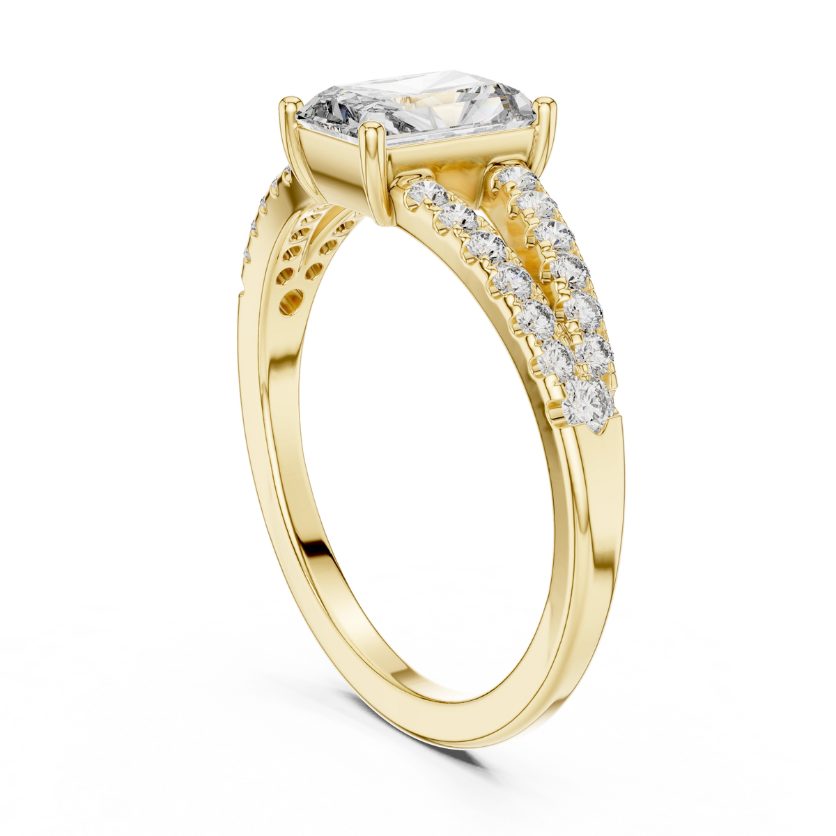 Gold 1Ct Pave Split Shank Setting Solitaire Design Radiant Round Lab Grown Diamond Jace Ring
