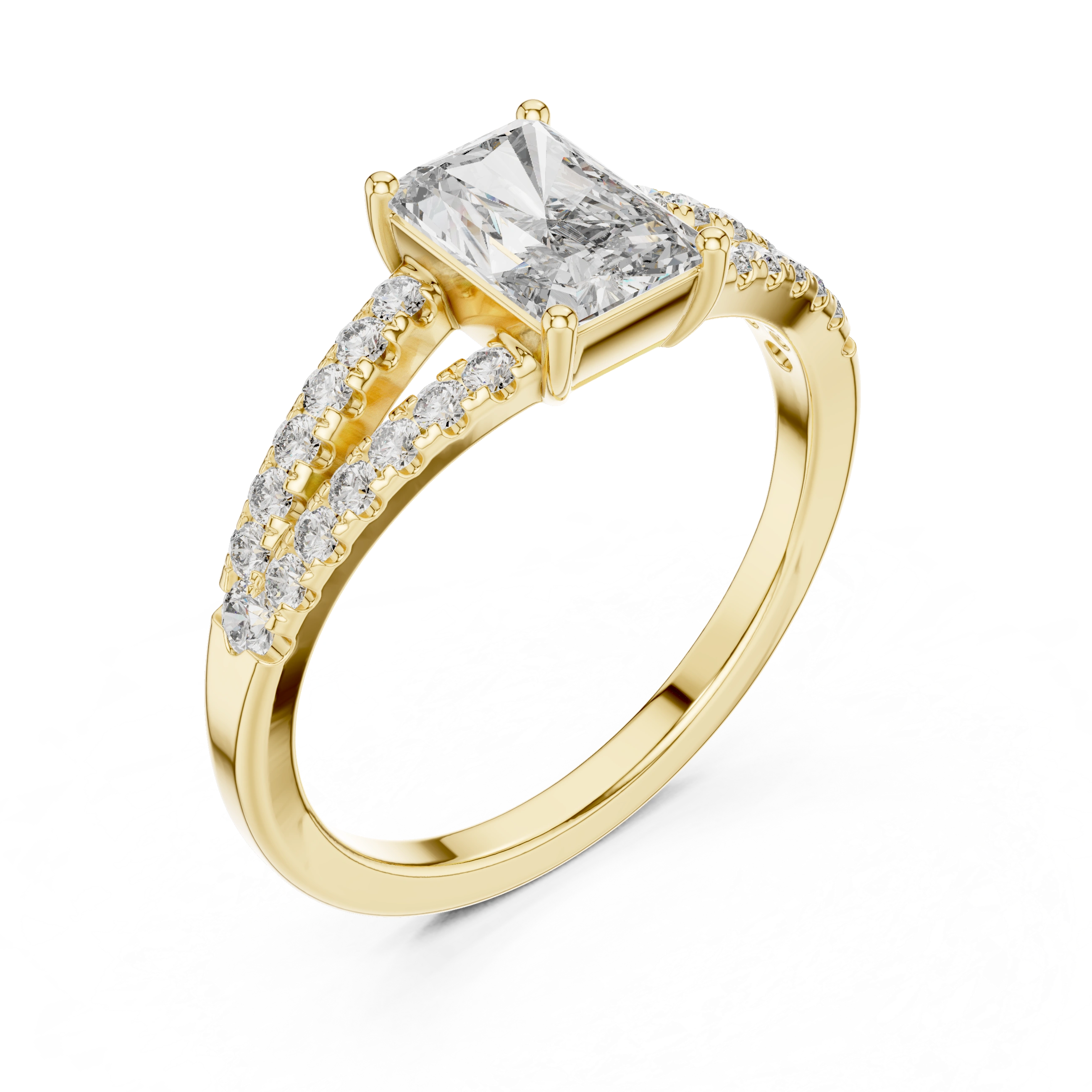 Gold 1Ct Pave Split Shank Setting Solitaire Design Radiant Round Lab Grown Diamond Jace Ring