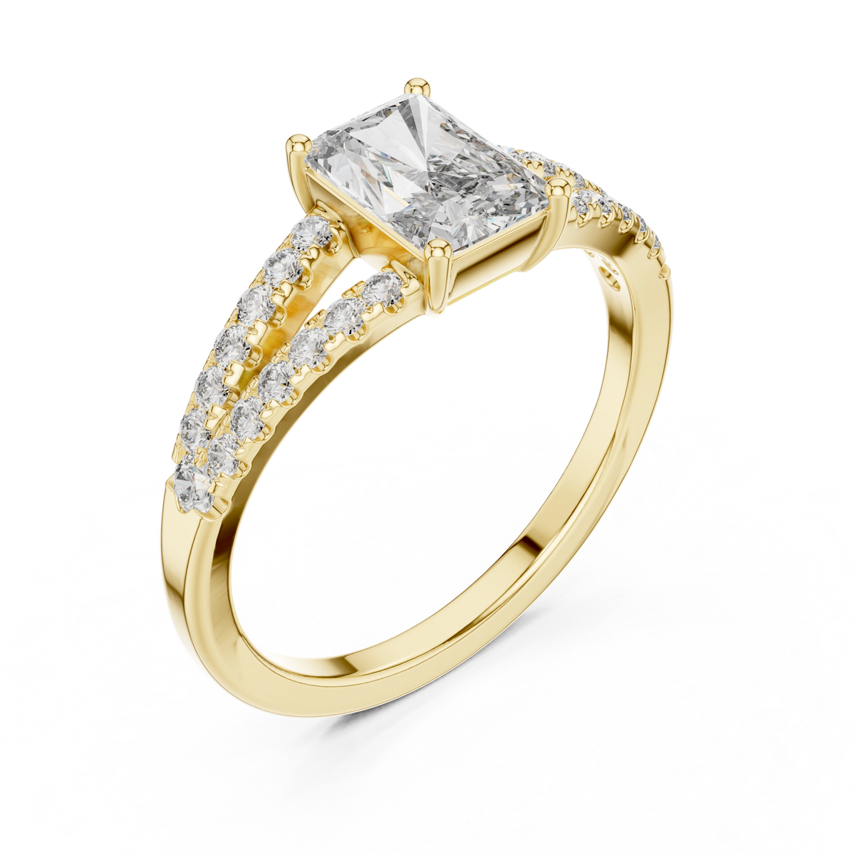 Gold 1Ct Pave Split Shank Setting Solitaire Design Radiant Round Lab Grown Diamond Jace Ring