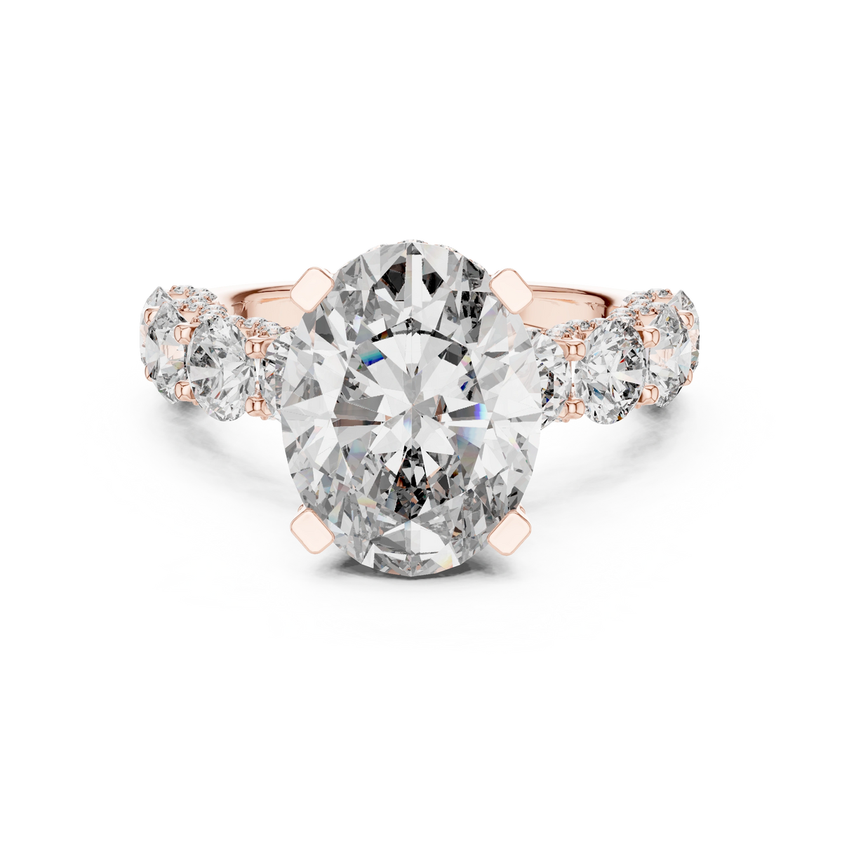 Gold 2Ct Side Stone Round Oval Lab Grown Diamond Earl Ring