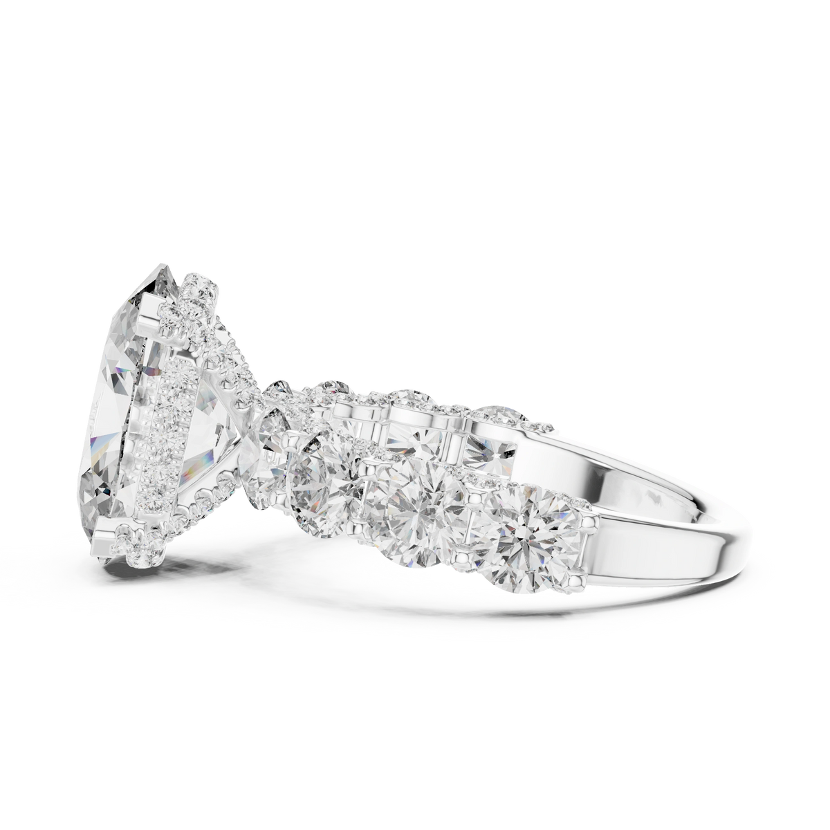Gold 2Ct Side Stone Round Oval Lab Grown Diamond Earl Ring