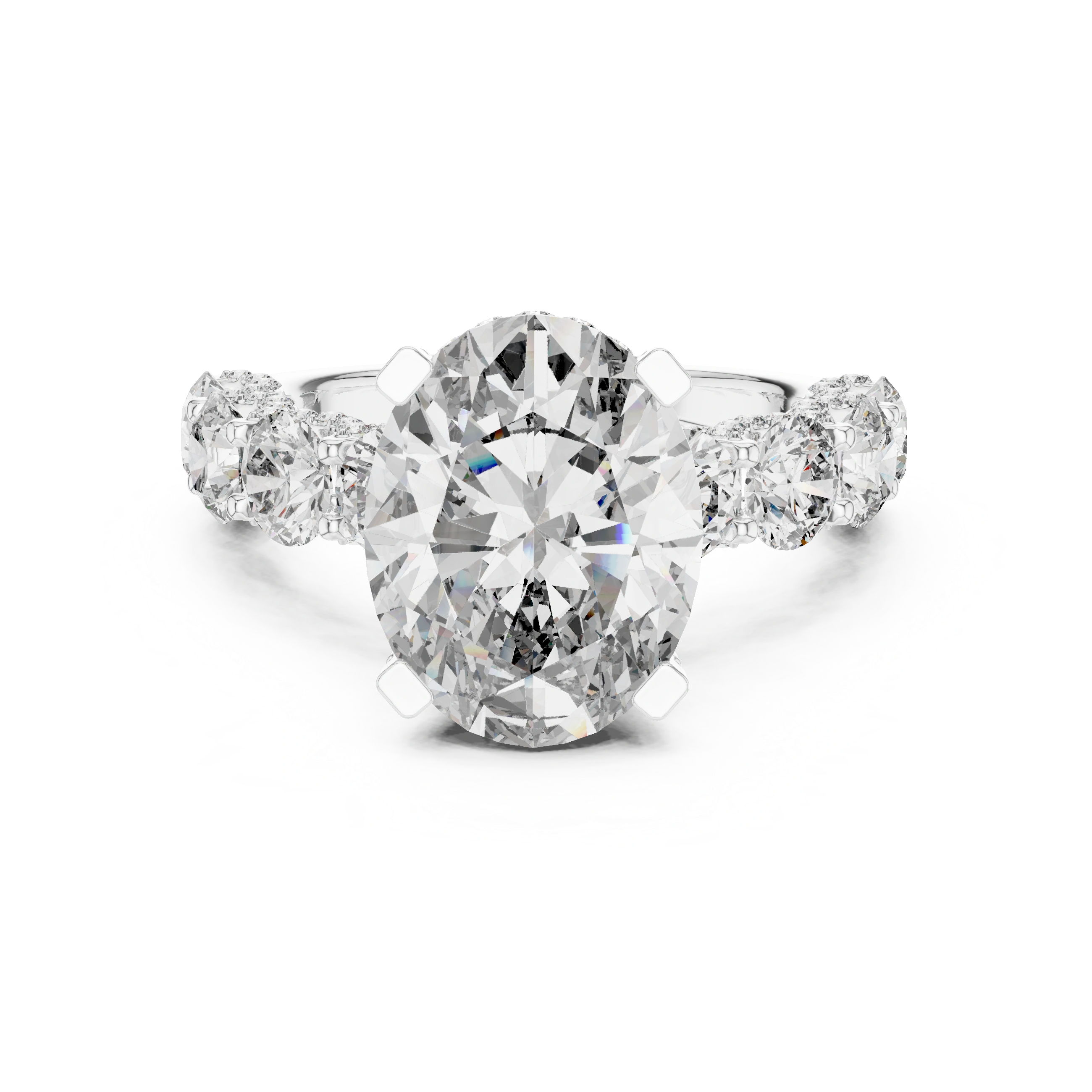 Gold 2Ct Side Stone Round Oval Lab Grown Diamond Earl Ring