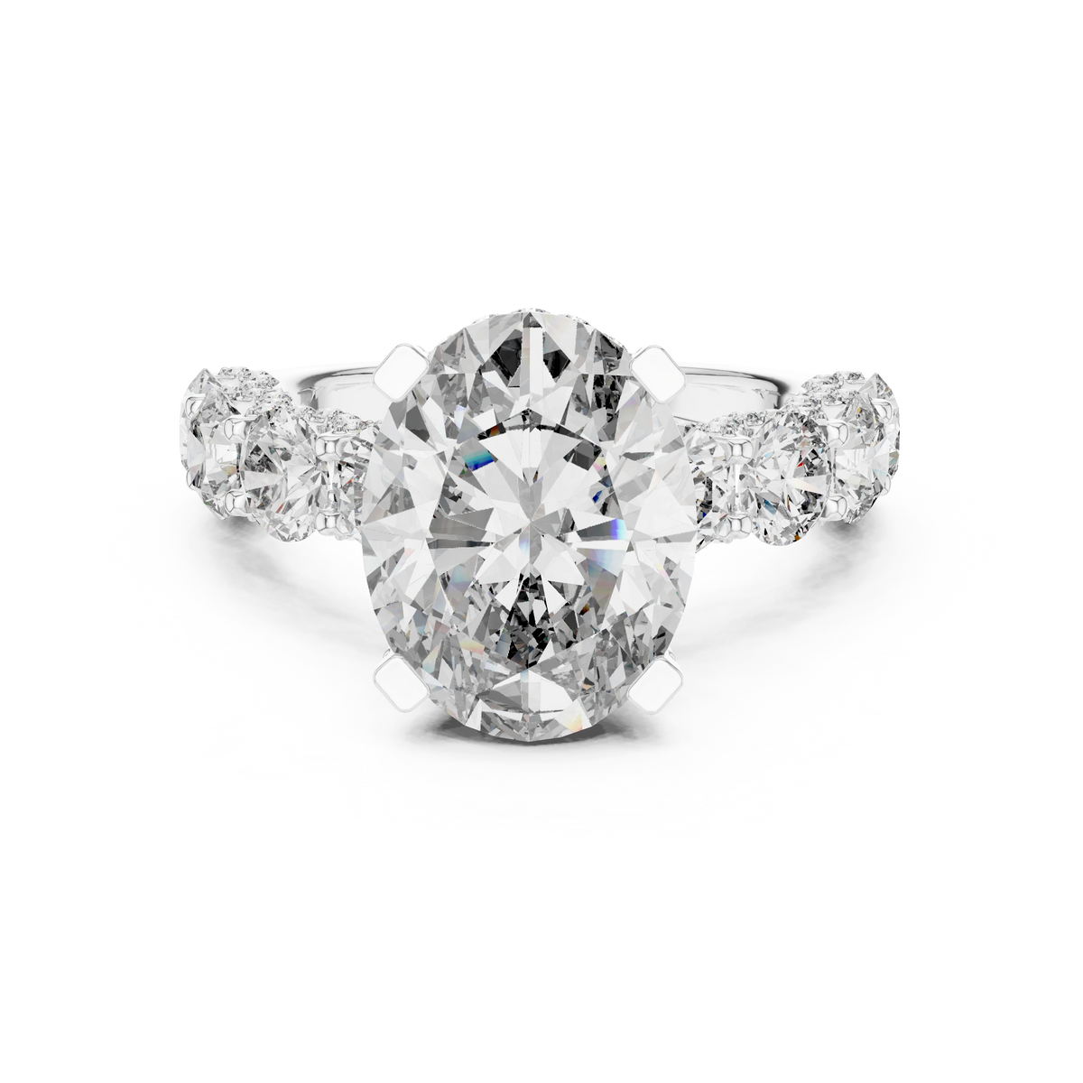 Gold 2Ct Side Stone Round Oval Lab Grown Diamond Earl Ring