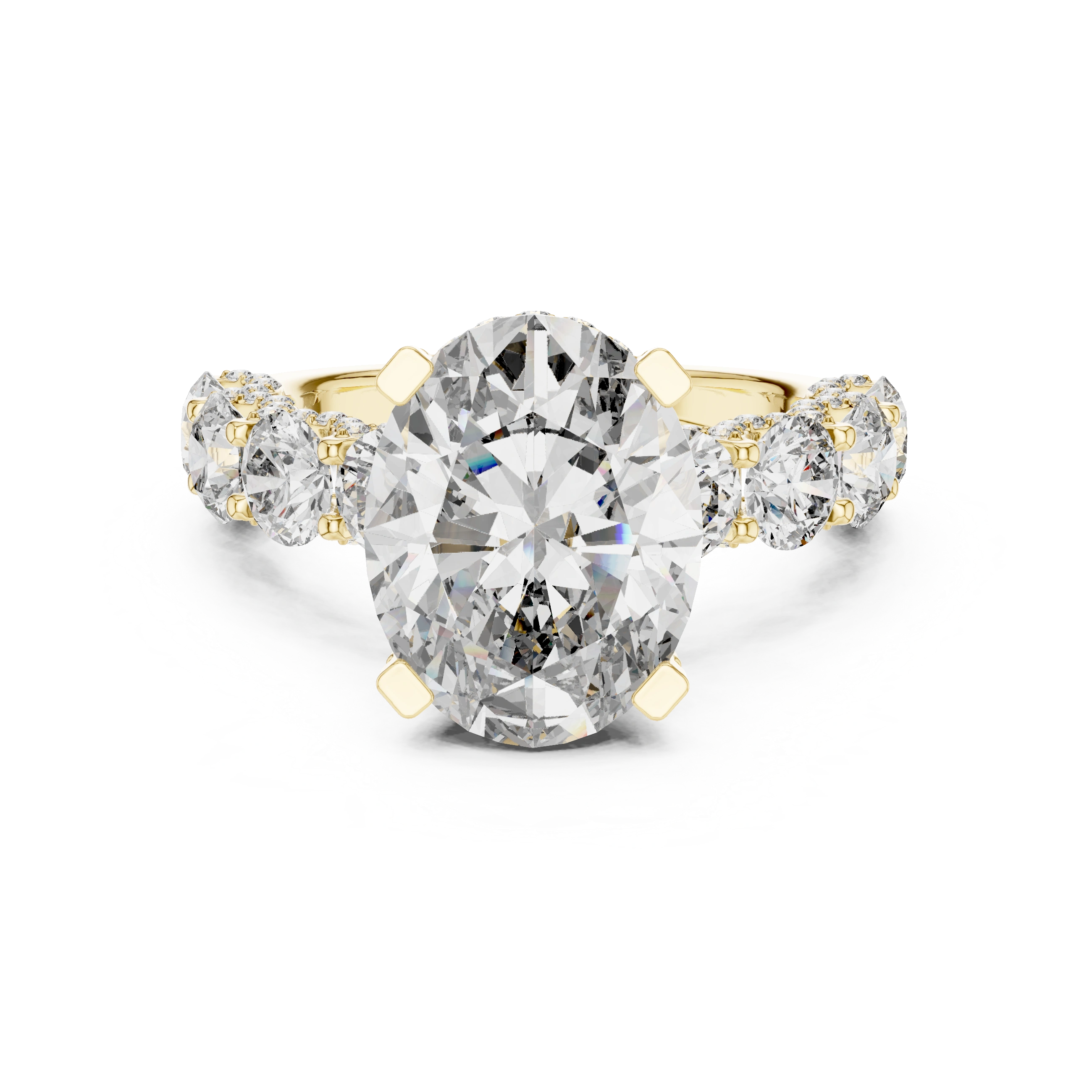 Gold 2Ct Side Stone Round Oval Lab Grown Diamond Earl Ring