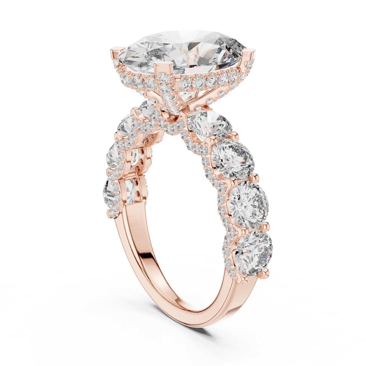 Gold 2Ct Side Stone Round Oval Lab Grown Diamond Earl Ring