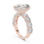 Gold 2Ct Side Stone Round Oval Lab Grown Diamond Earl Ring