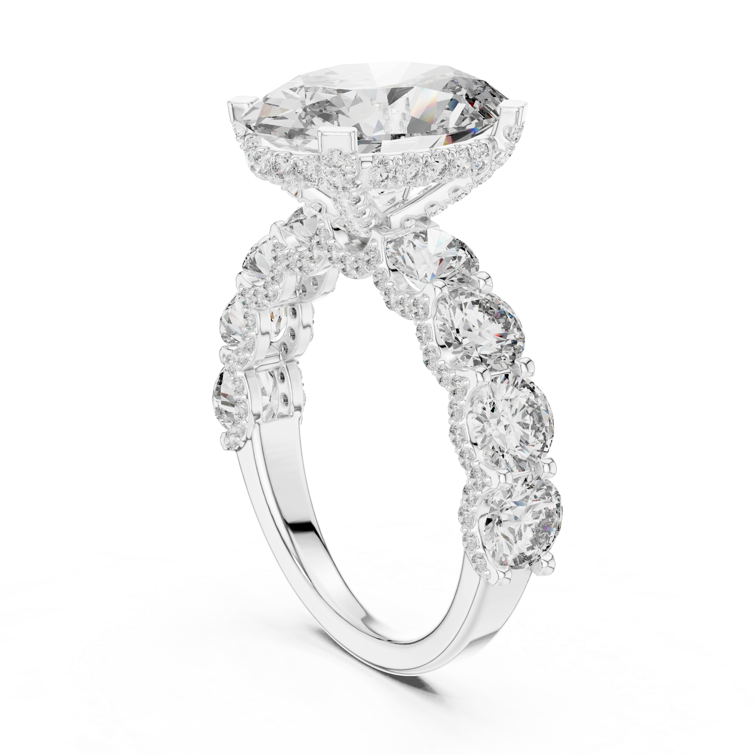 Gold 2Ct Side Stone Round Oval Lab Grown Diamond Earl Ring
