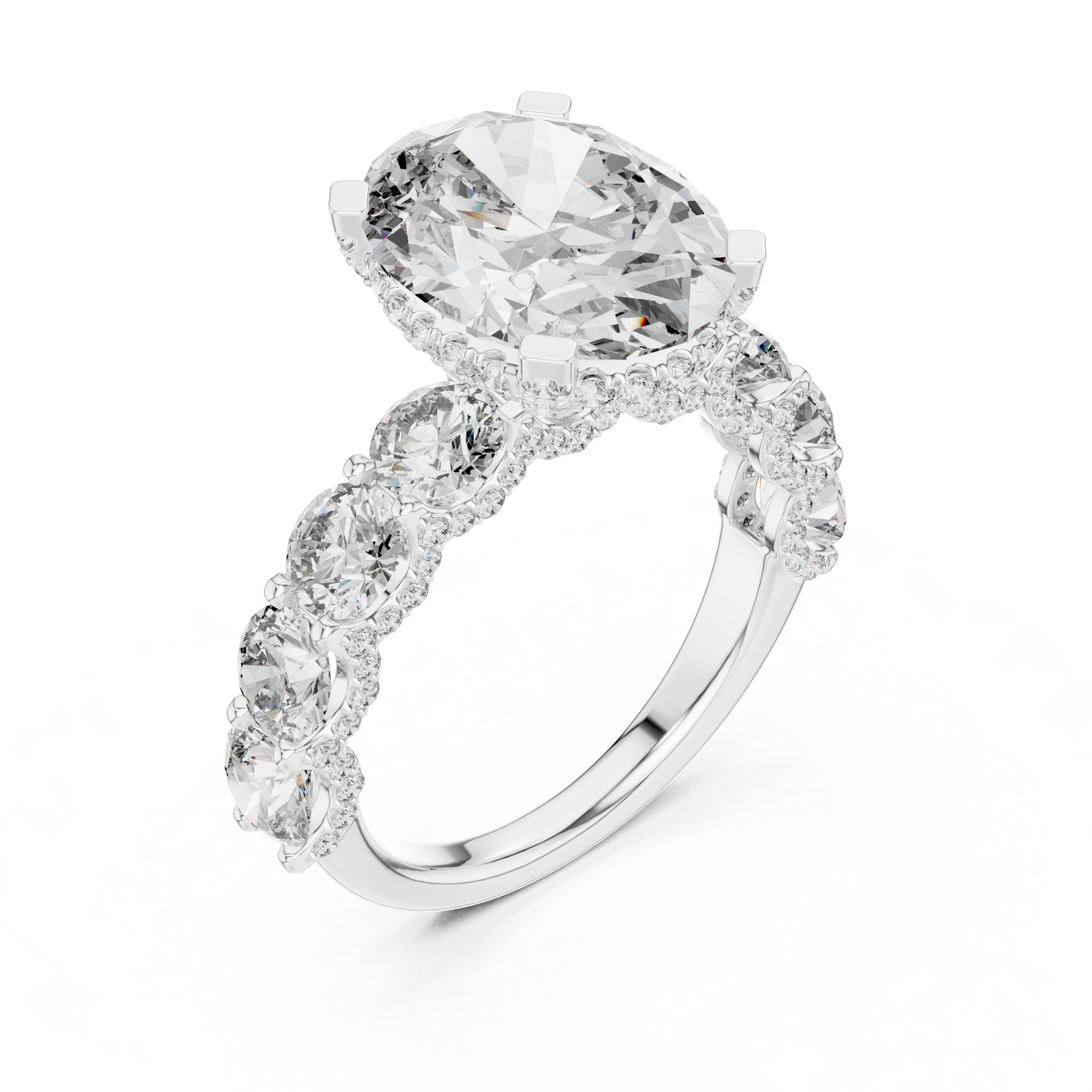 Gold 2Ct Side Stone Round Oval Lab Grown Diamond Earl Ring