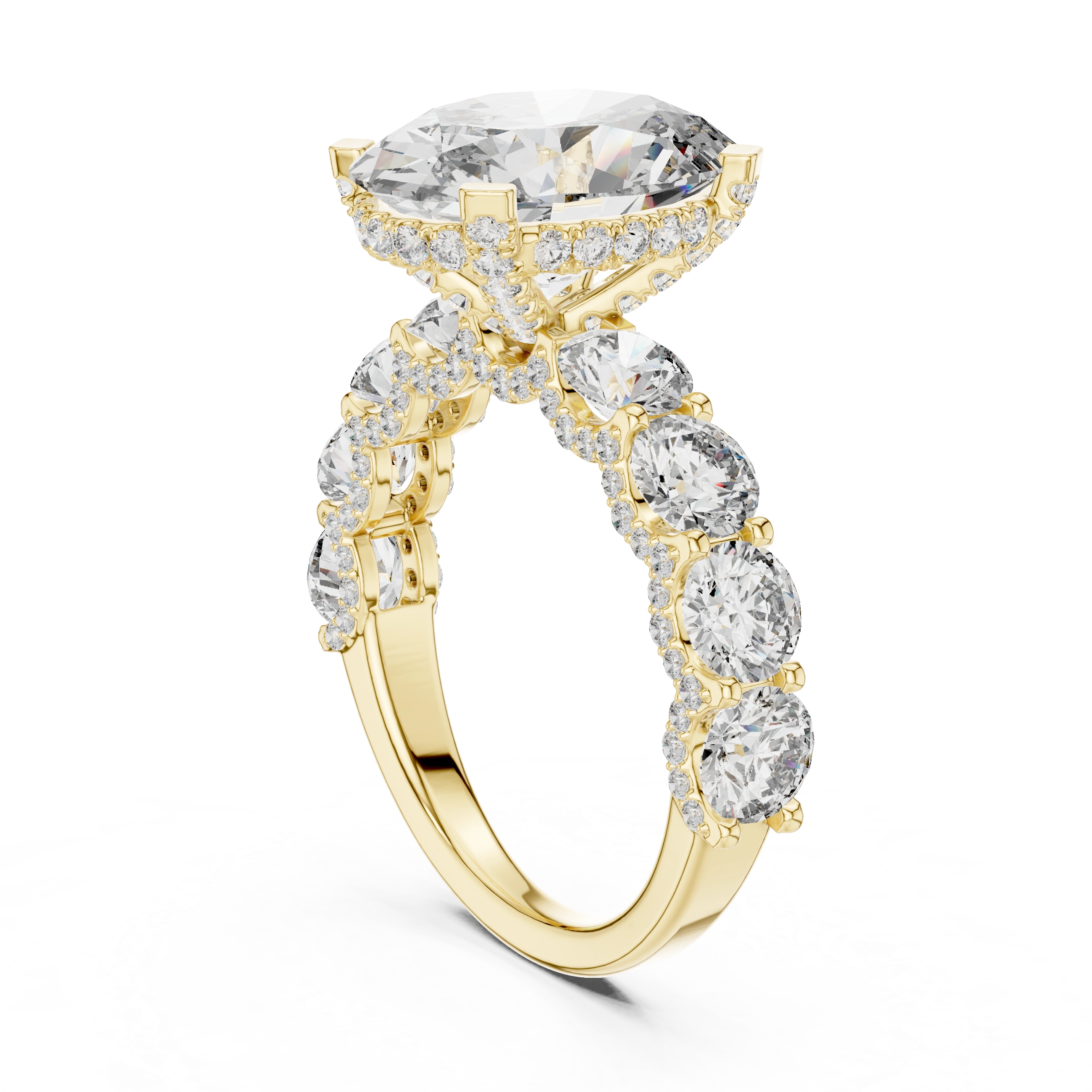 Gold 2Ct Side Stone Round Oval Lab Grown Diamond Earl Ring
