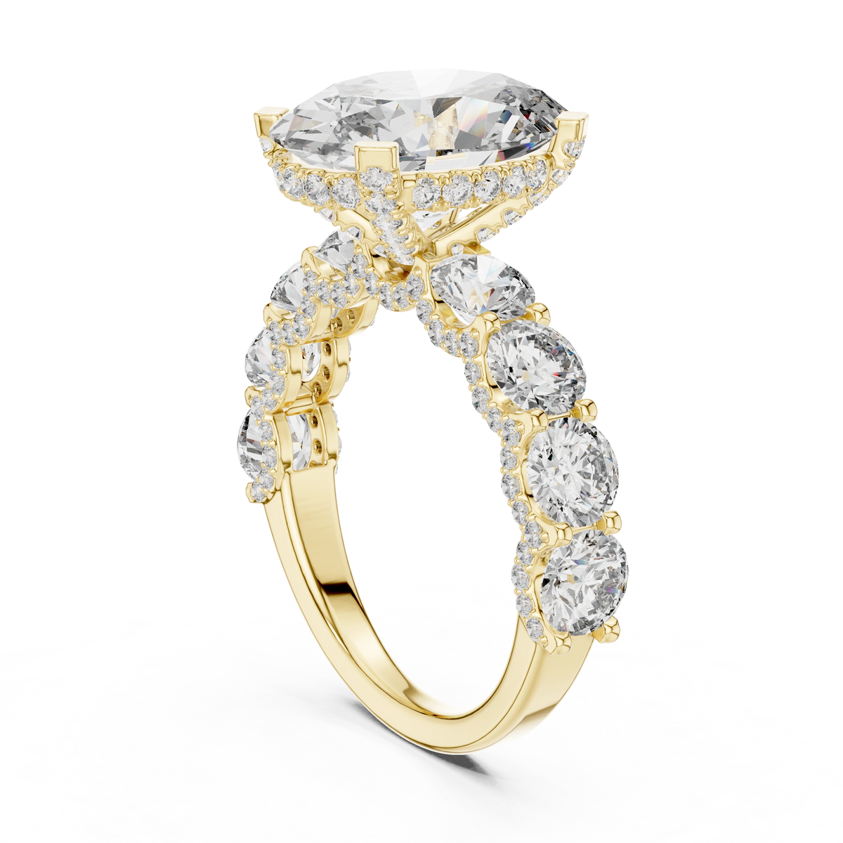 Gold 2Ct Side Stone Round Oval Lab Grown Diamond Earl Ring
