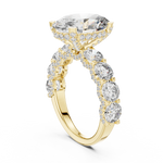 Gold 2Ct Side Stone Round Oval Lab Grown Diamond Earl Ring