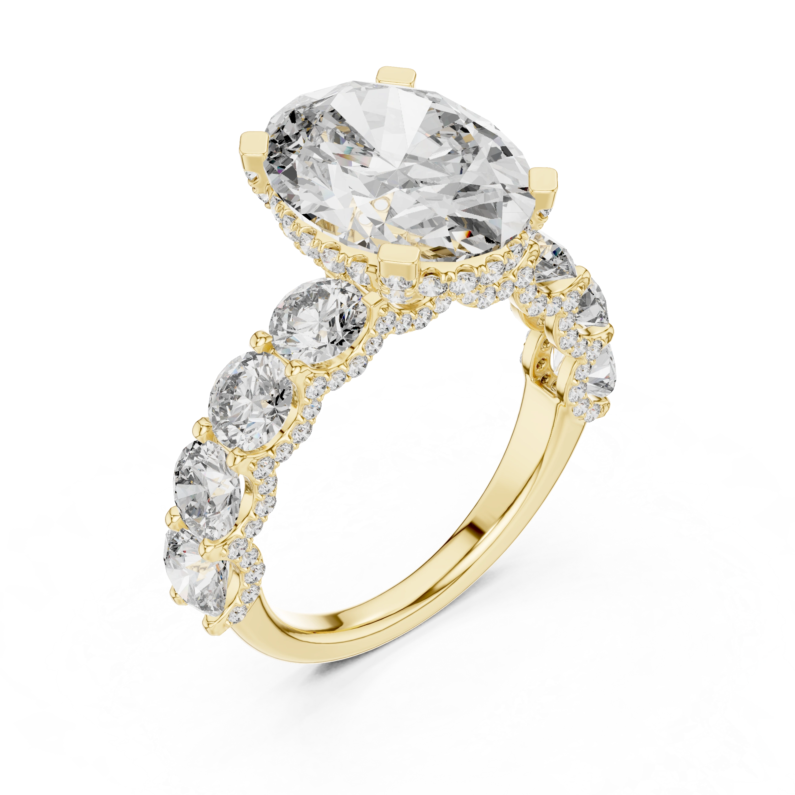 Gold 2Ct Side Stone Round Oval Lab Grown Diamond Earl Ring