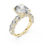 Gold 2Ct Side Stone Round Oval Lab Grown Diamond Earl Ring