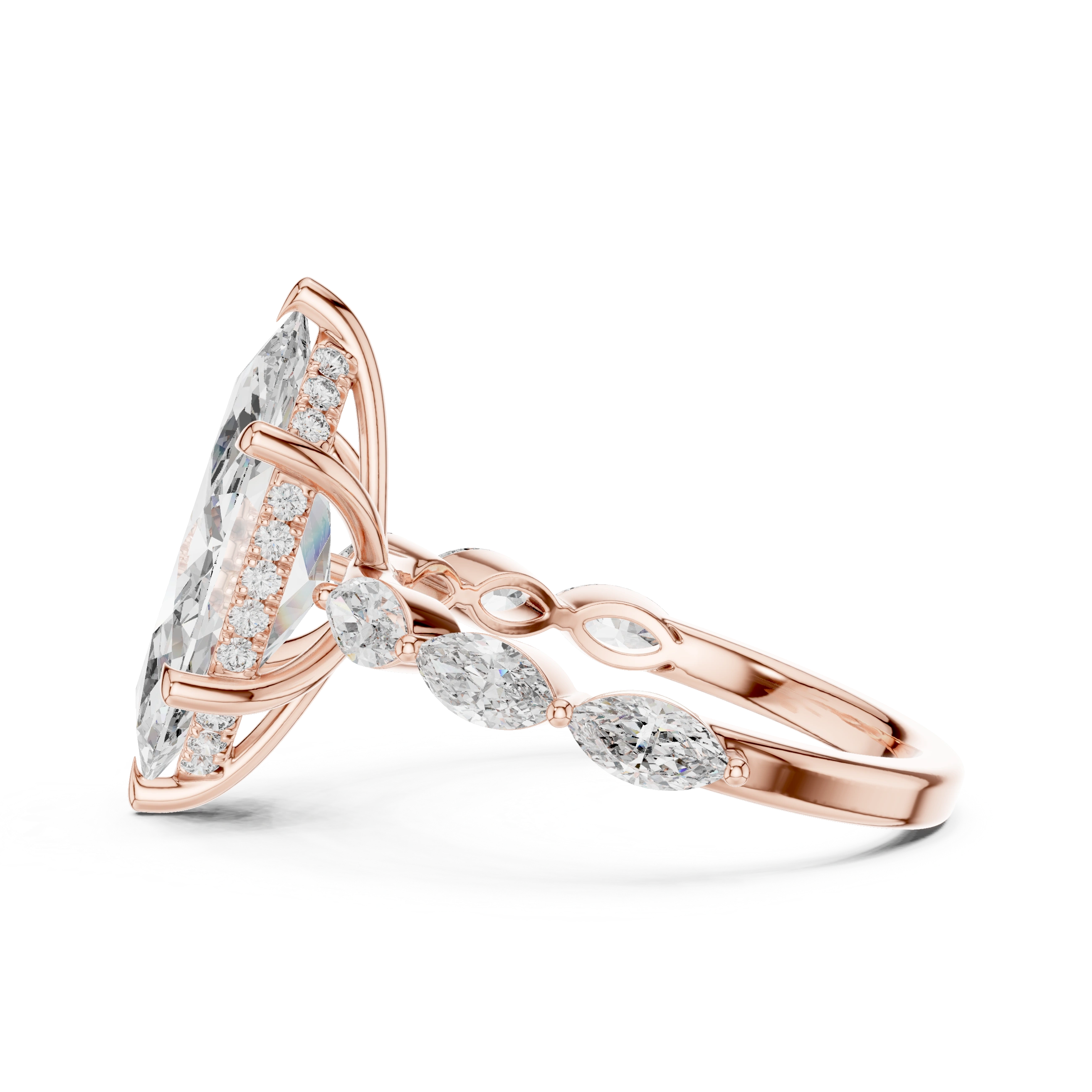 Gold 4Ct 6Prongs Solitaire Marquise Side Stone Lab Grown Diamond Tad Ring