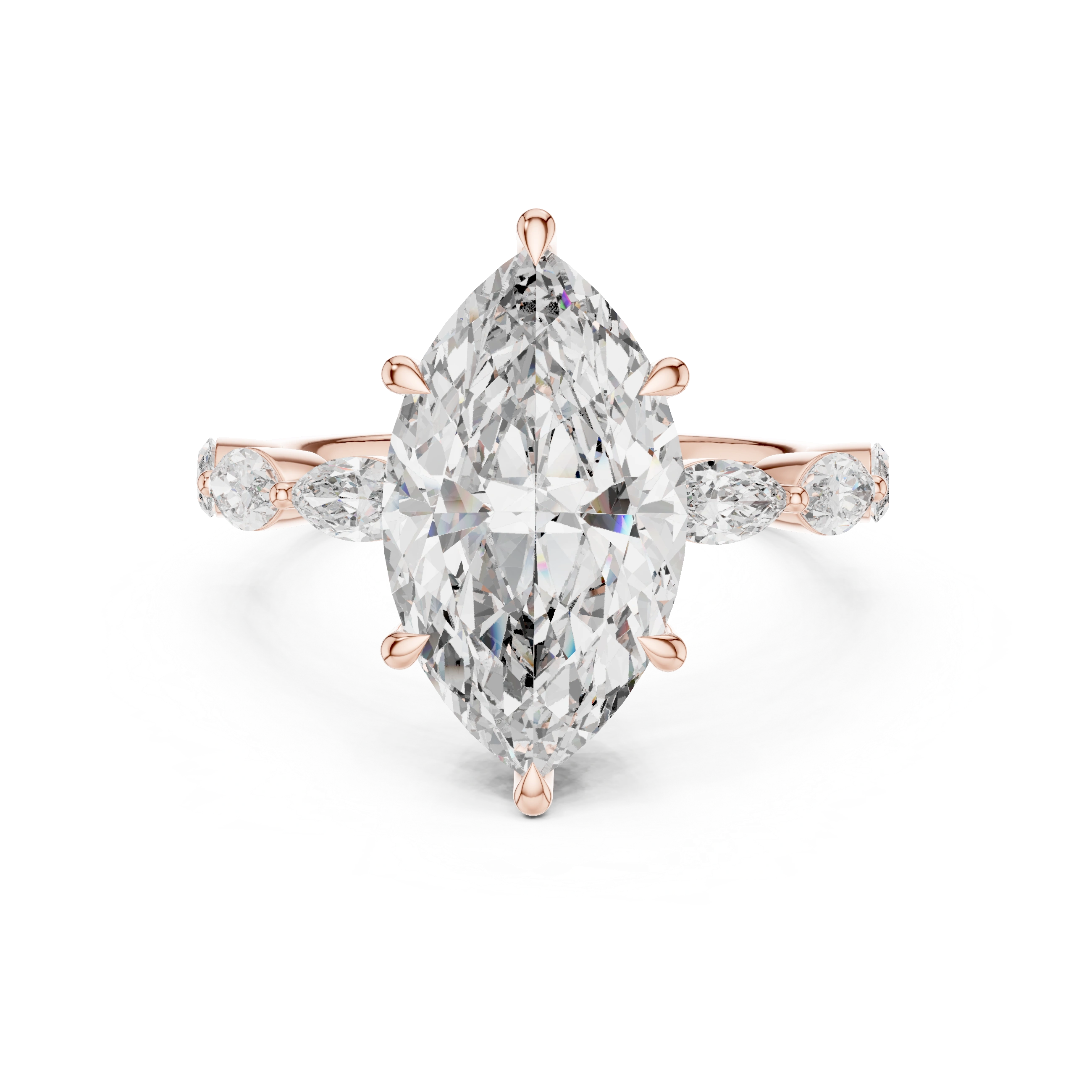Gold 4Ct 6Prongs Solitaire Marquise Side Stone Lab Grown Diamond Tad Ring