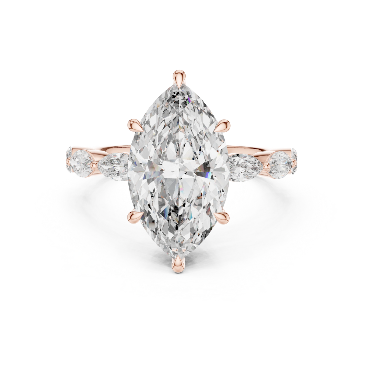Gold 4Ct 6Prongs Solitaire Marquise Side Stone Lab Grown Diamond Tad Ring
