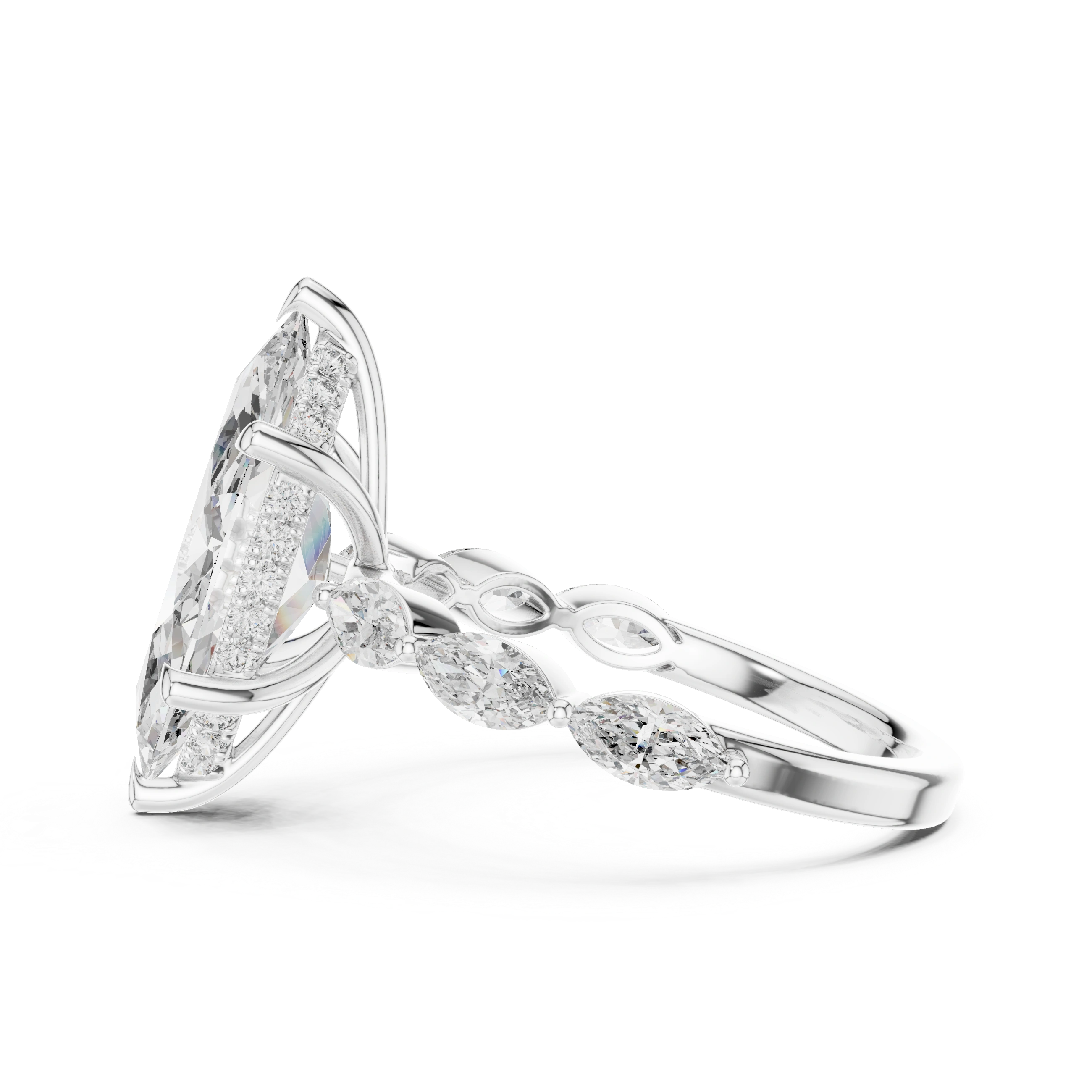 Gold 4Ct 6Prongs Solitaire Marquise Side Stone Lab Grown Diamond Tad Ring