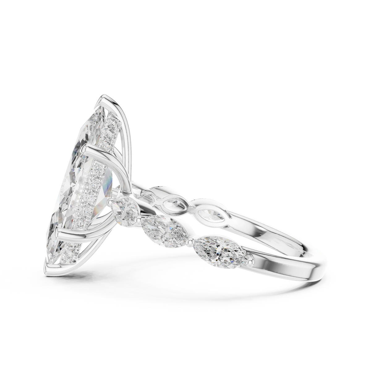 Gold 4Ct 6Prongs Solitaire Marquise Side Stone Lab Grown Diamond Tad Ring