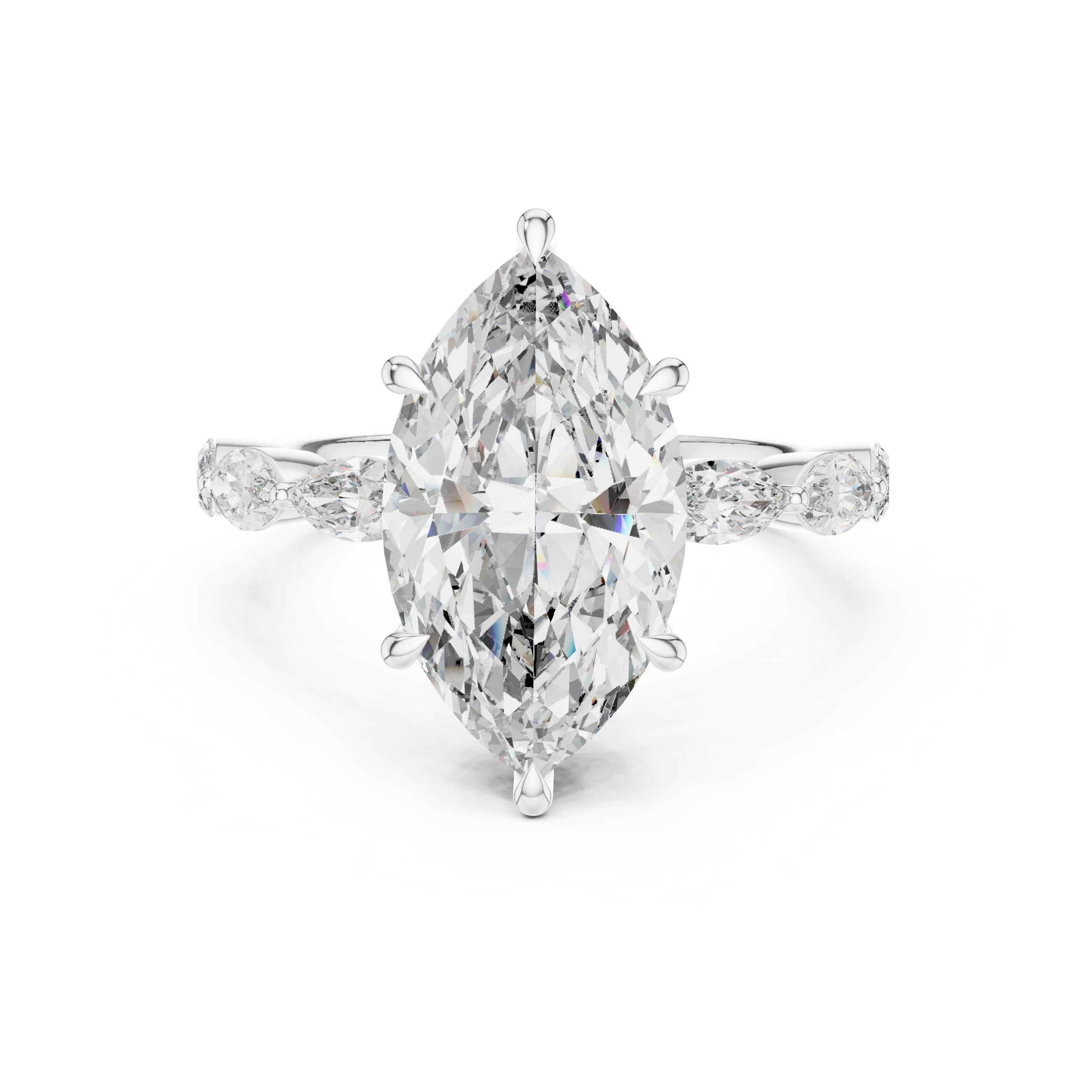 Gold 4Ct 6Prongs Solitaire Marquise Side Stone Lab Grown Diamond Tad Ring