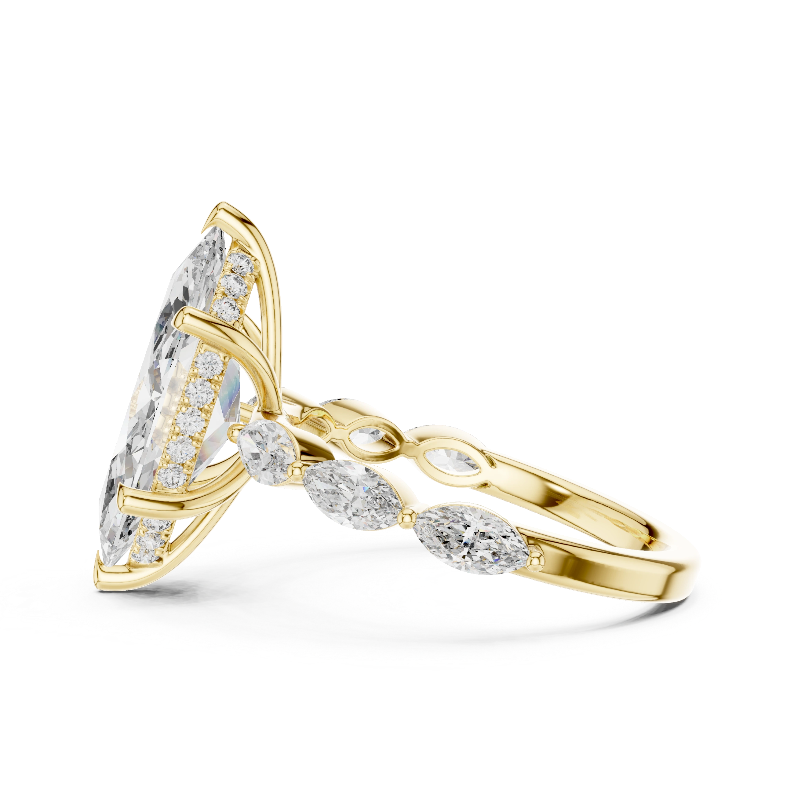 Gold 4Ct 6Prongs Solitaire Marquise Side Stone Lab Grown Diamond Tad Ring