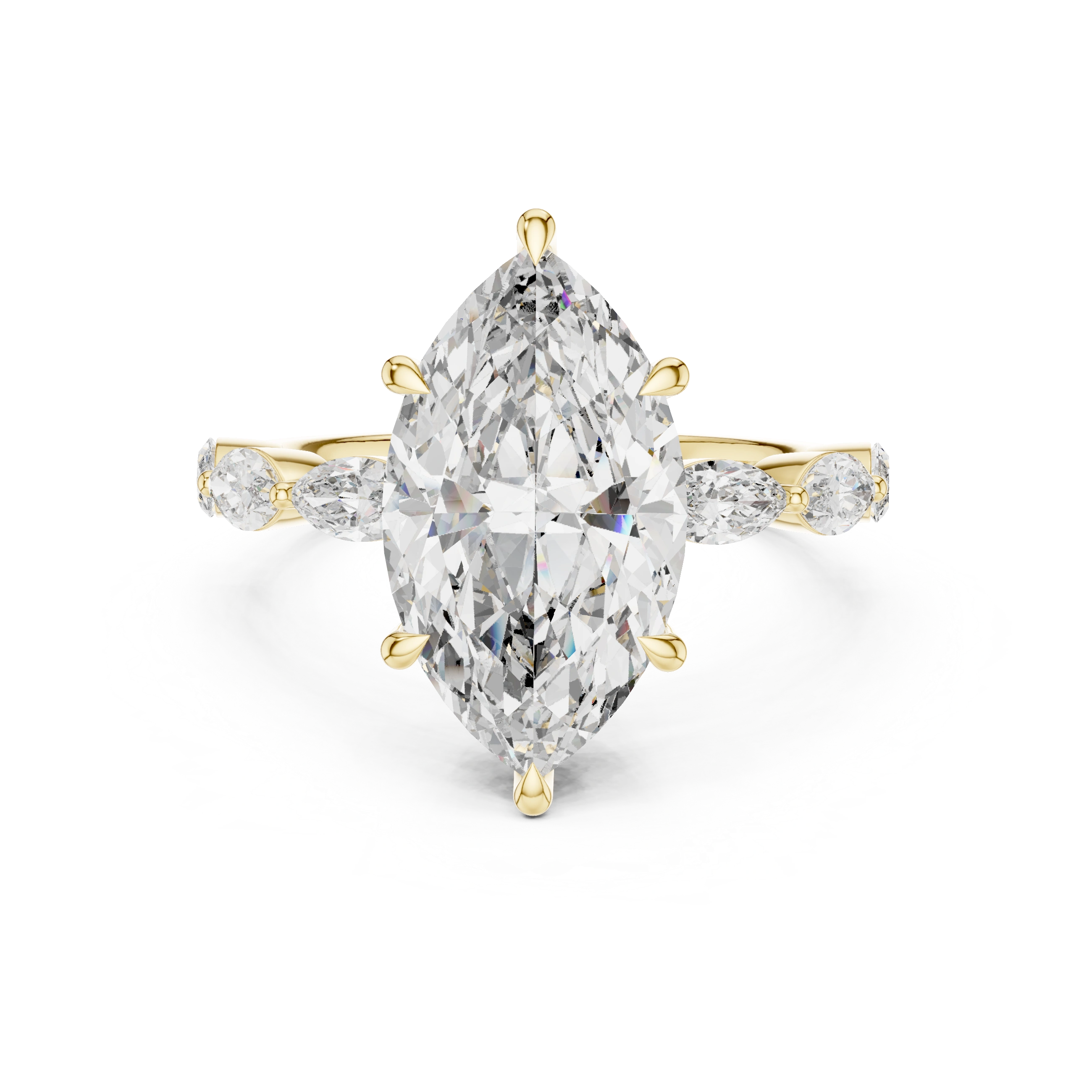 Gold 4Ct 6Prongs Solitaire Marquise Side Stone Lab Grown Diamond Tad Ring
